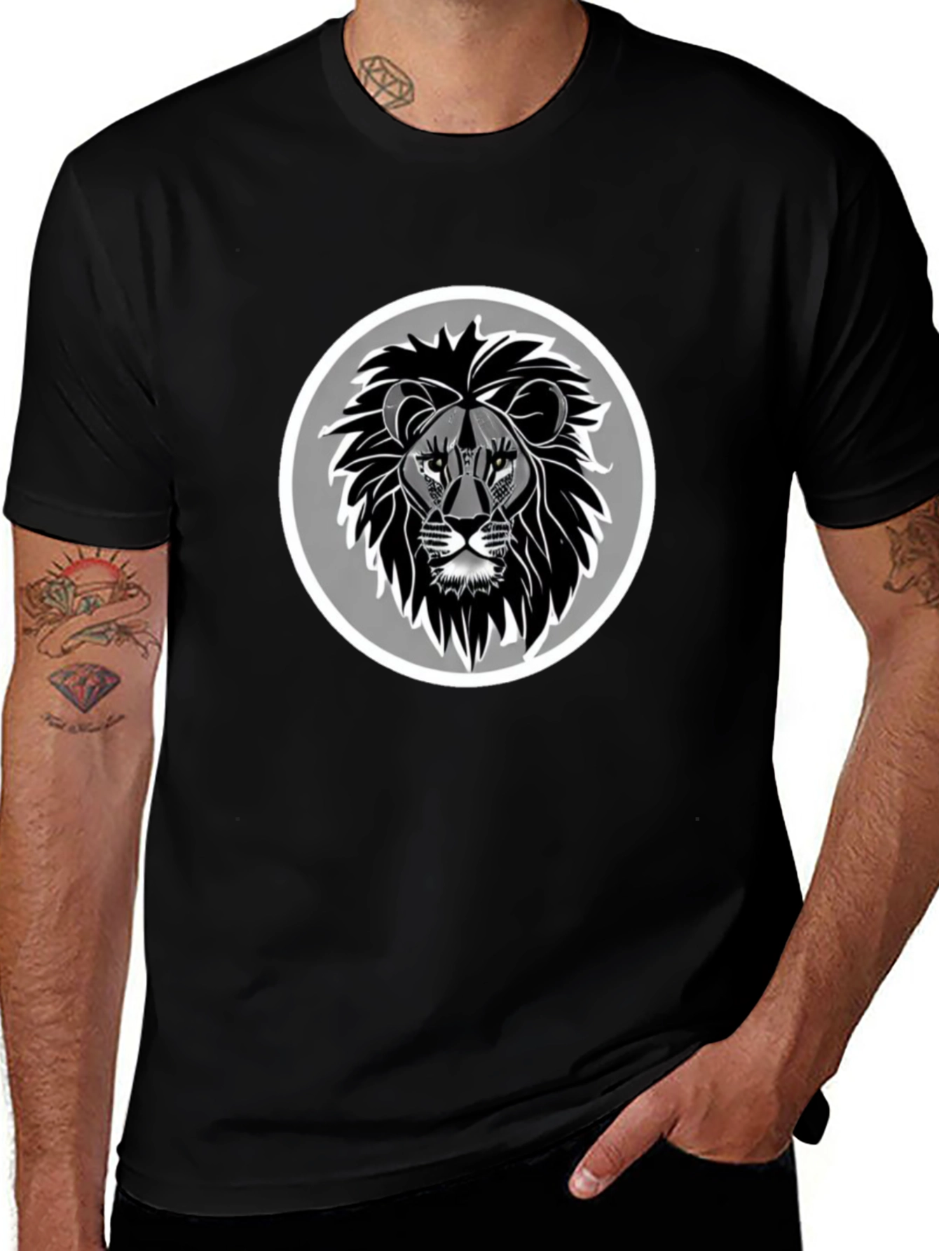 Lion Head Graphic Print Black T-Shirt