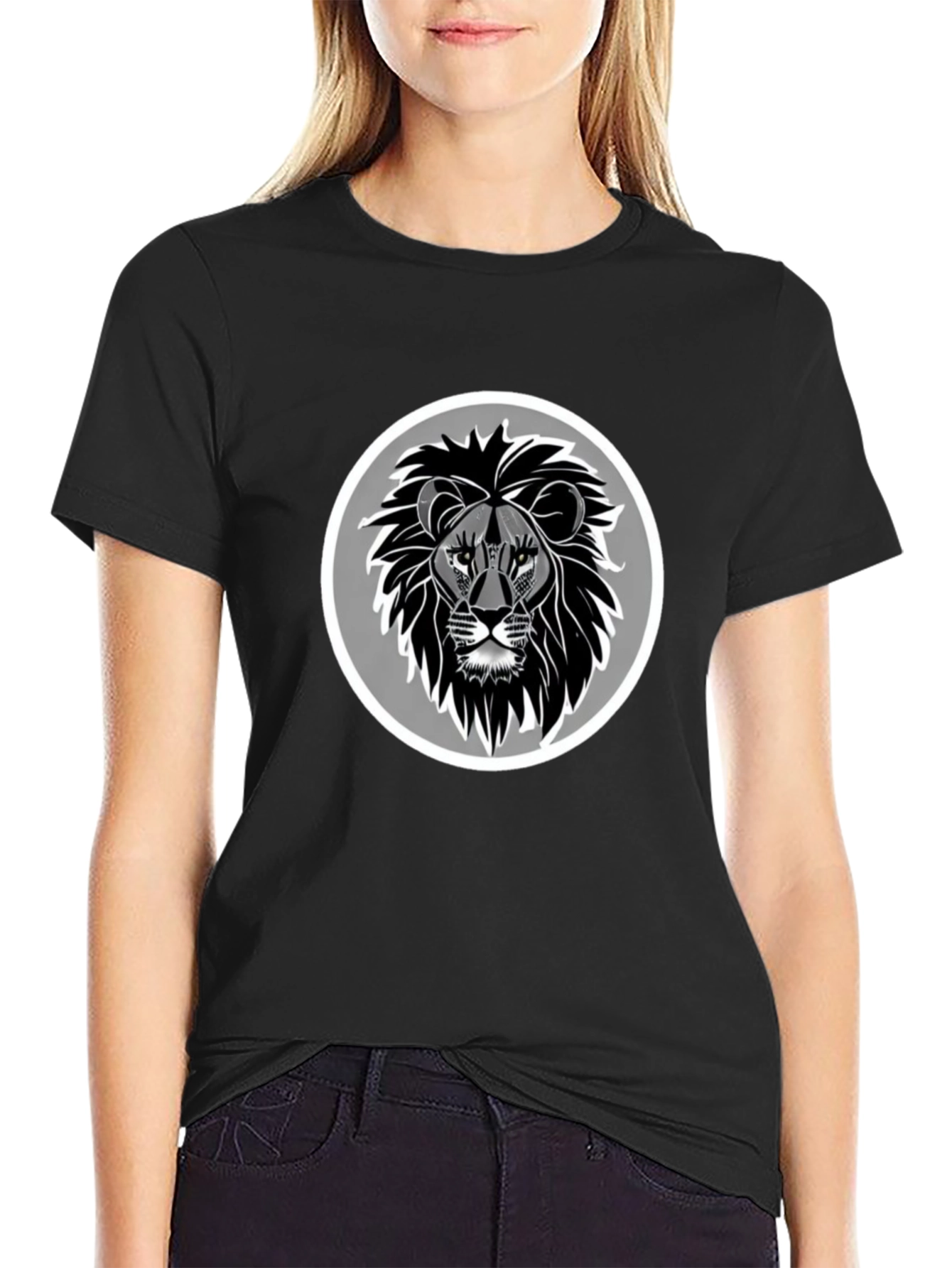 Lion Head Graphic Print Black T-Shirt