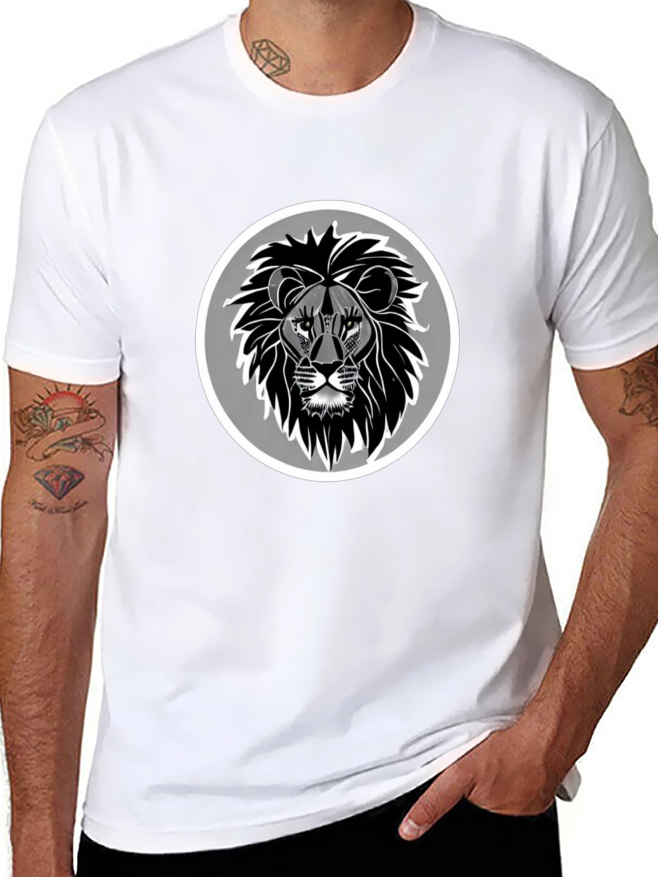 Lion Head Graphic Print Black T-Shirt