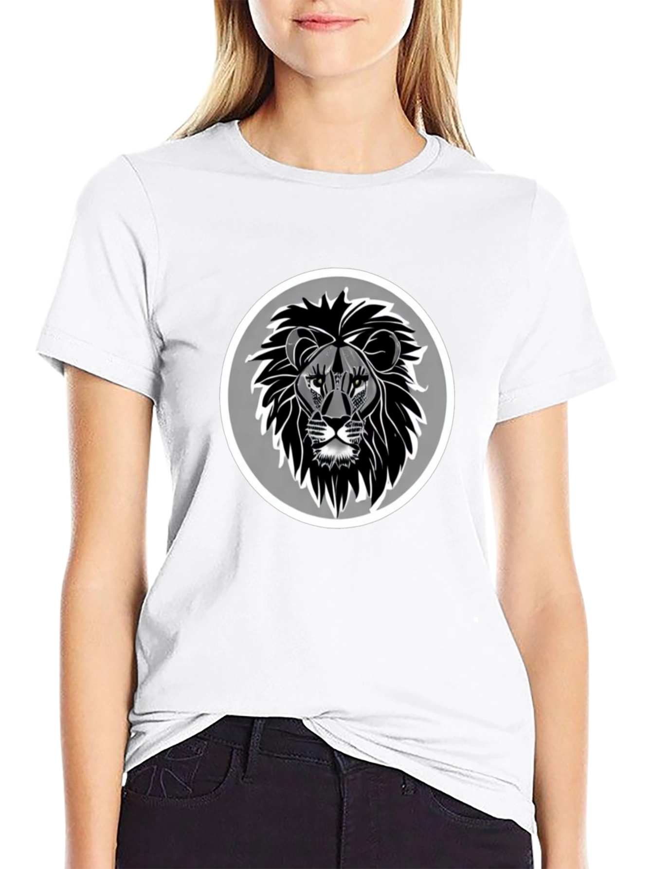 Lion Head Graphic Print Black T-Shirt
