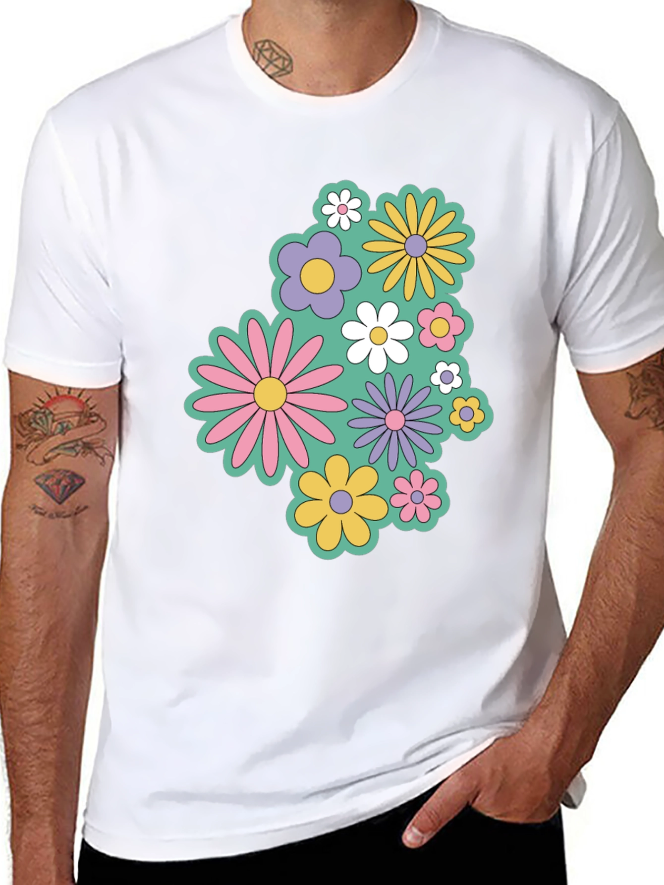 Retro Floral Graphic Black T-Shirt