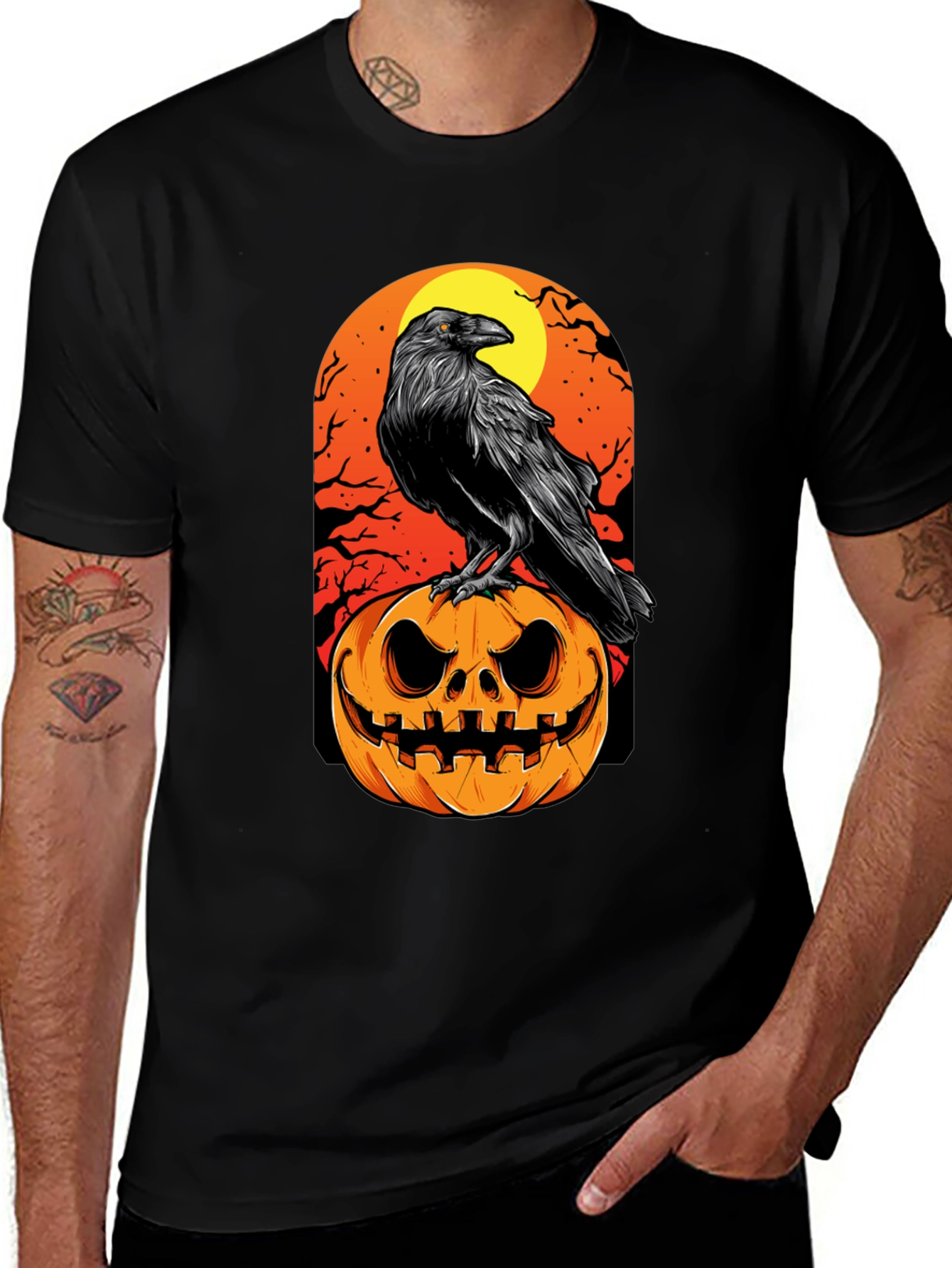 Raven on Pumpkin Halloween T-Shirt