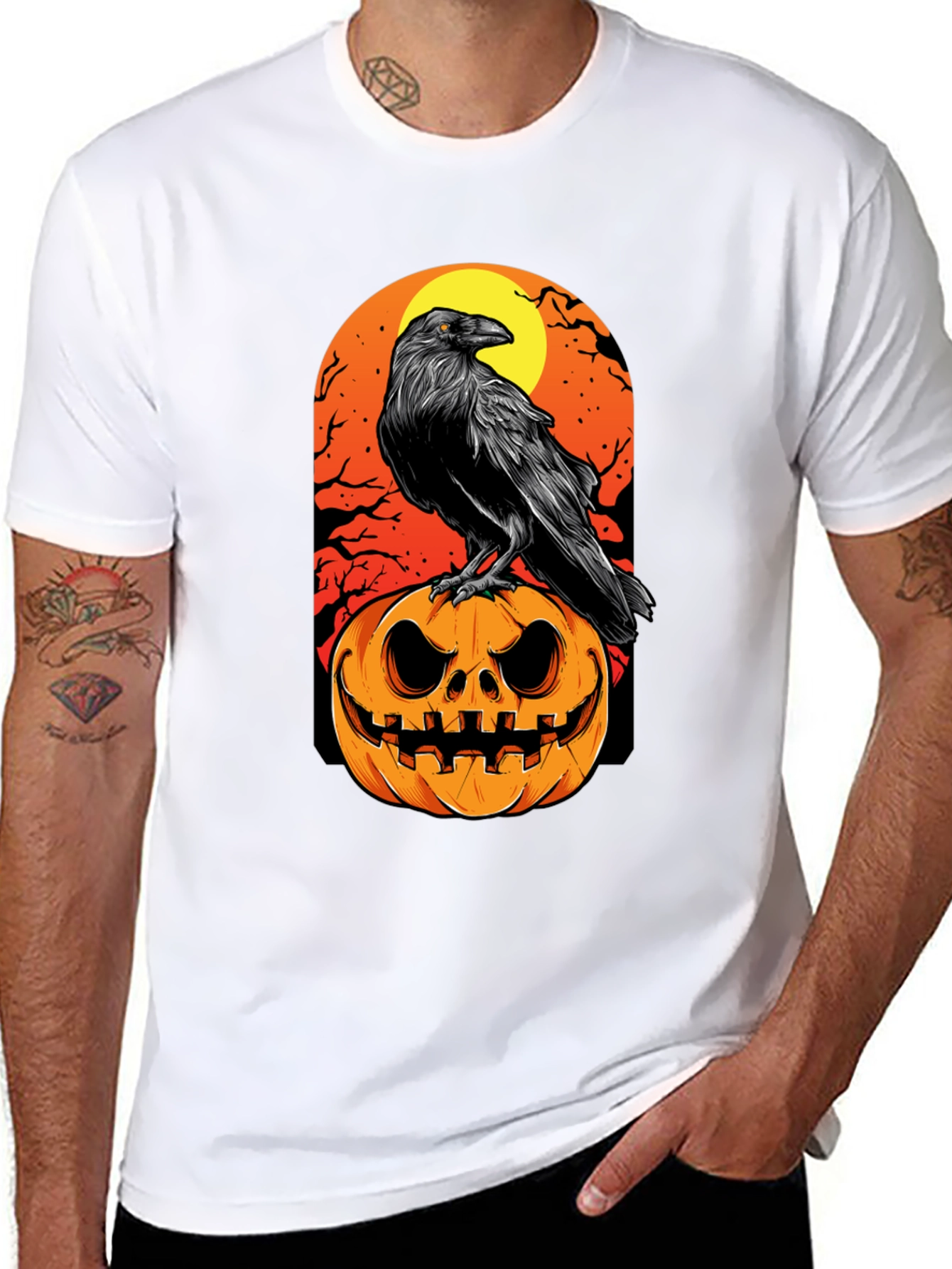 Raven on Pumpkin Halloween T-Shirt
