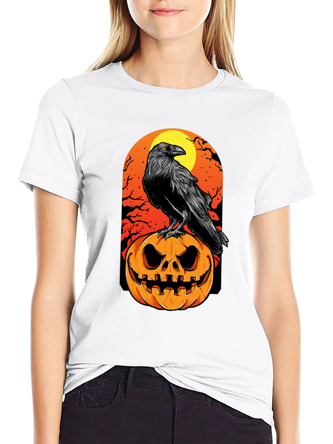 Raven on Pumpkin Halloween T-Shirt