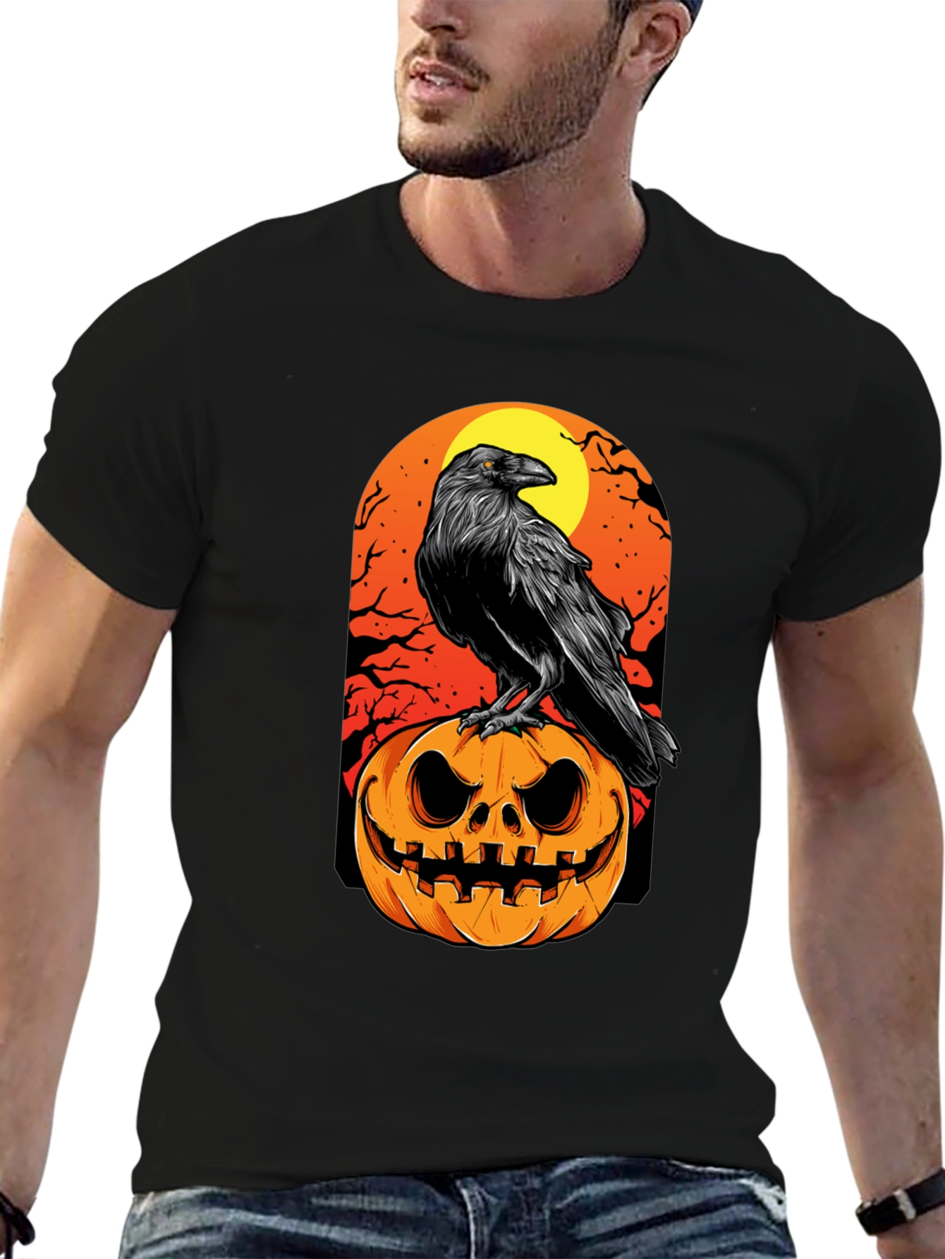 Raven on Pumpkin Halloween T-Shirt