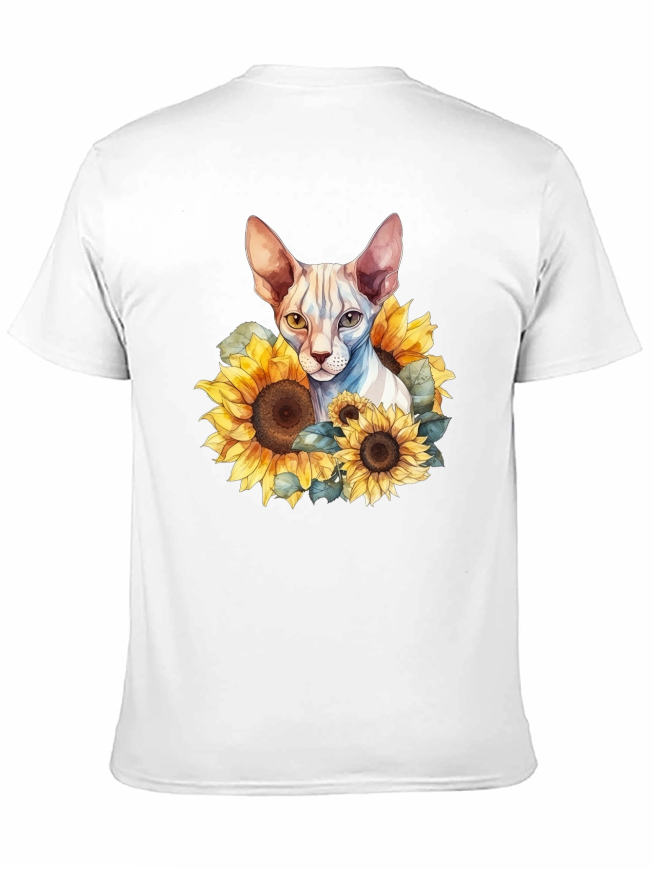 Sphynx Cat Sunflower Graphic Black T-Shirt