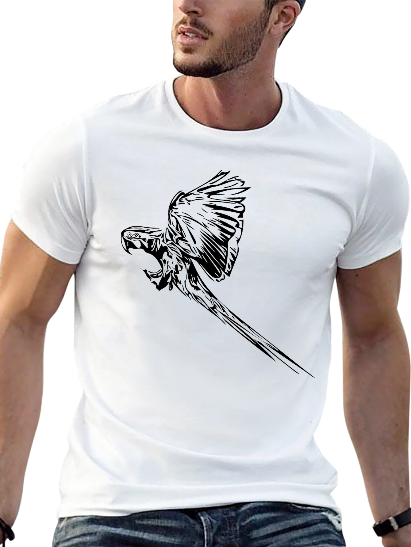 Black Parrot Graphic Tee - Mens Casual T-Shirt