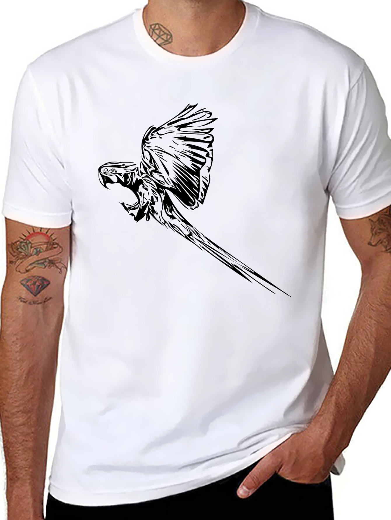 Black Parrot Graphic Tee - Mens Casual T-Shirt