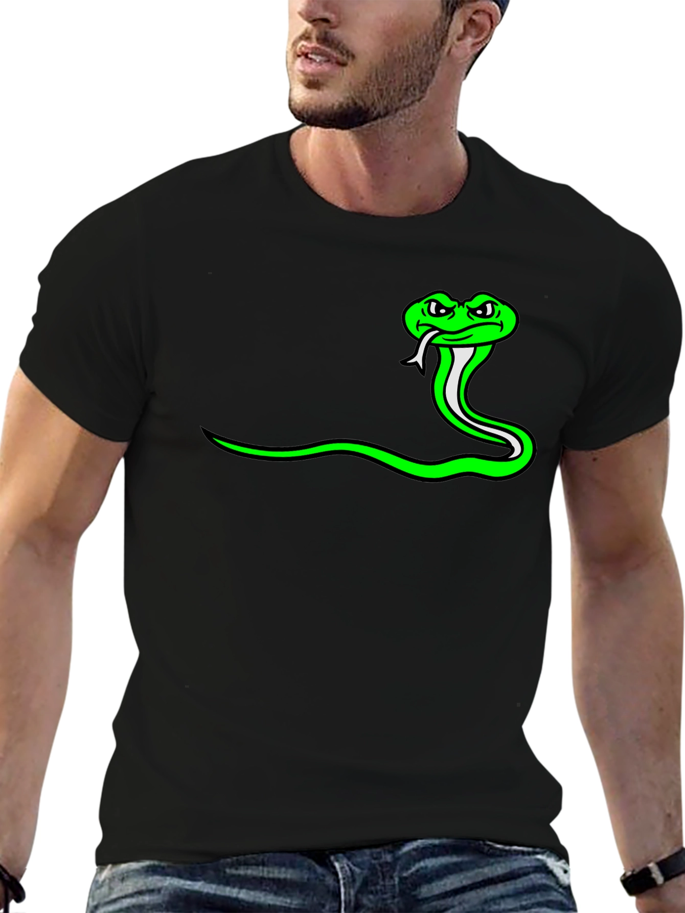 Green Snake Graphic Tee - Black Casual Shirt