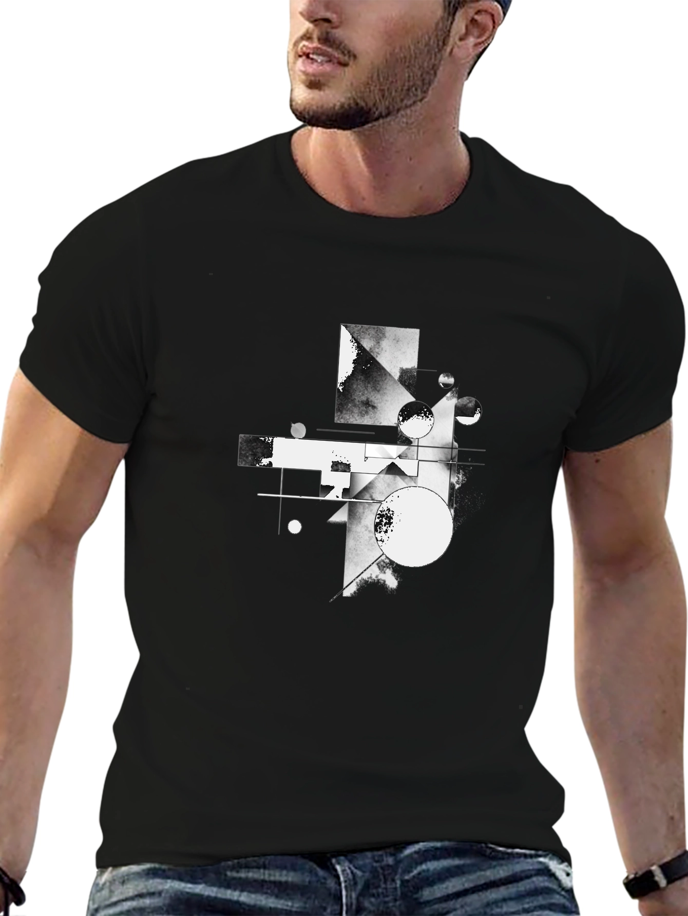 Abstract Geometric Graphic Tee - Modern Black T-Shirt