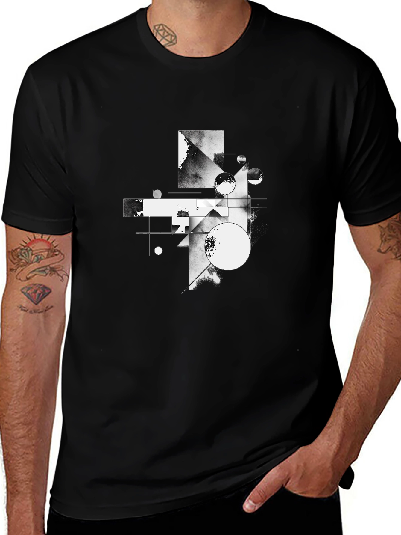 Abstract Geometric Graphic Tee - Modern Black T-Shirt