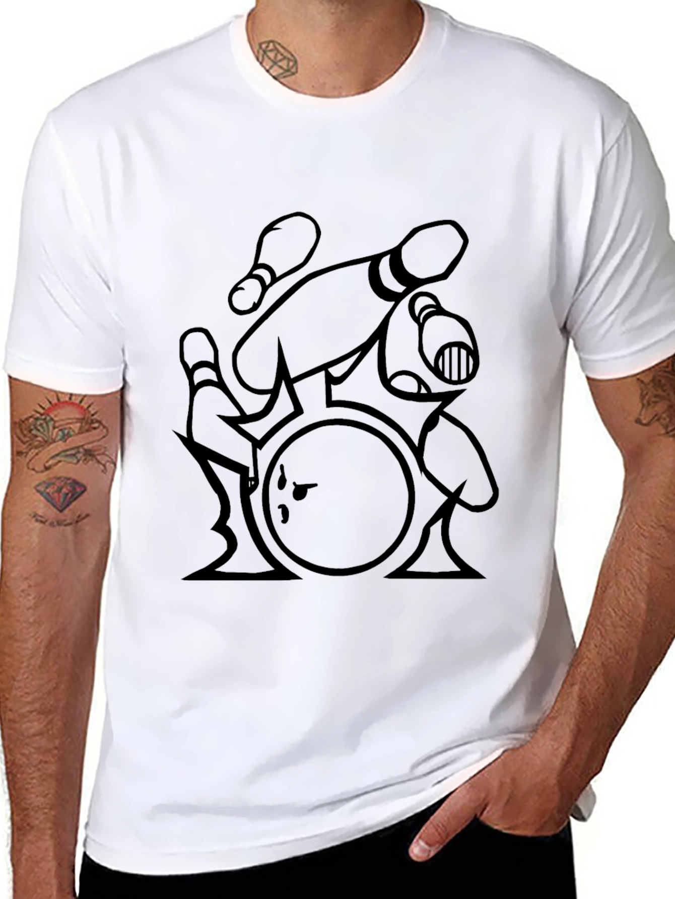 Bowling Strike T-Shirt - Black Graphic Tee