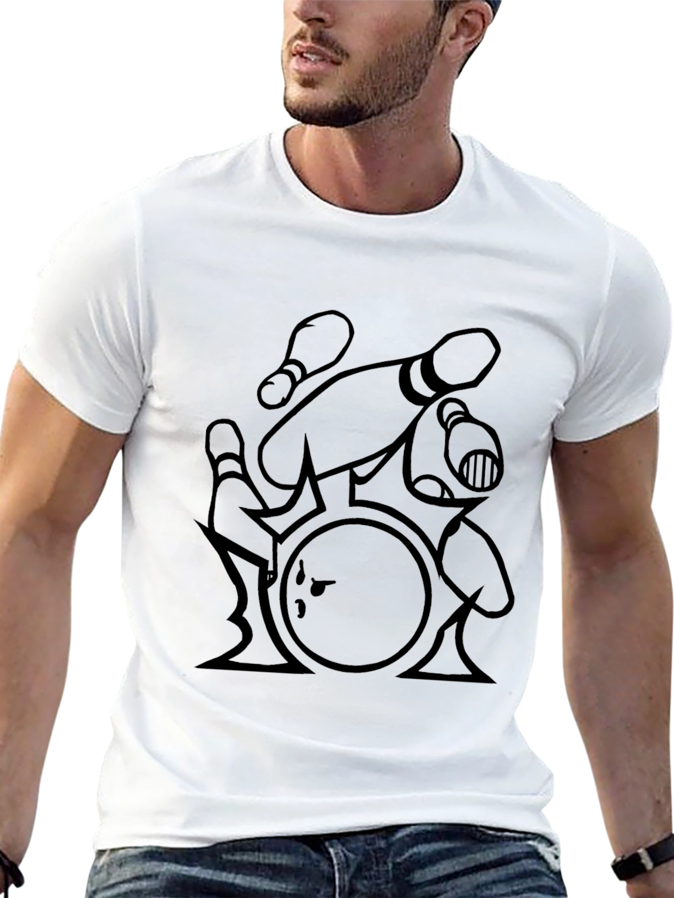 Bowling Strike T-Shirt - Black Graphic Tee