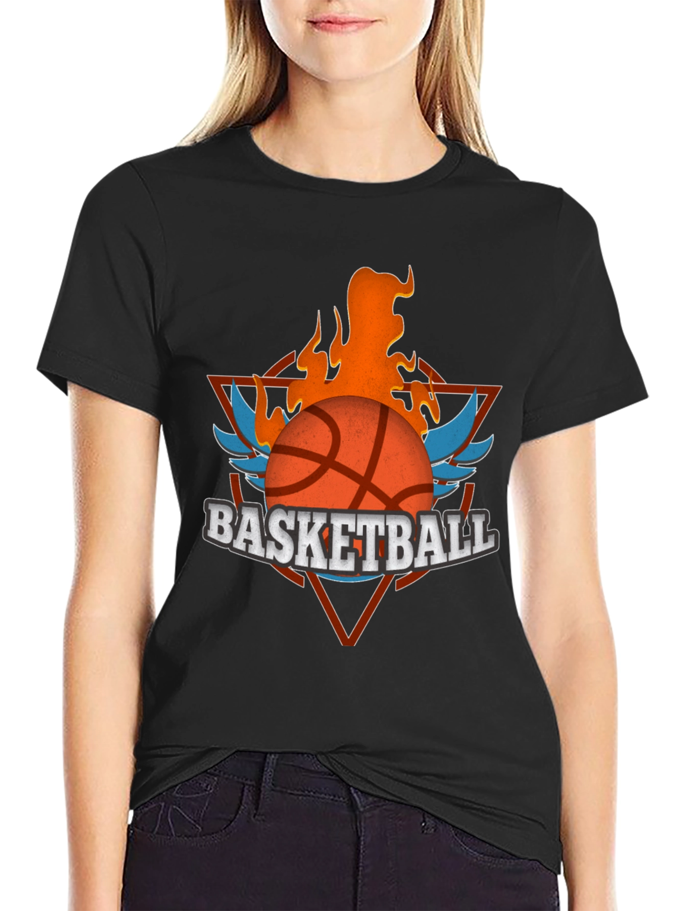 Flaming Basketball Graphic Tee - Black