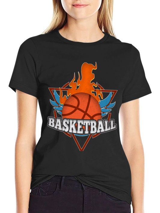 Flaming Basketball Graphic Tee - Black