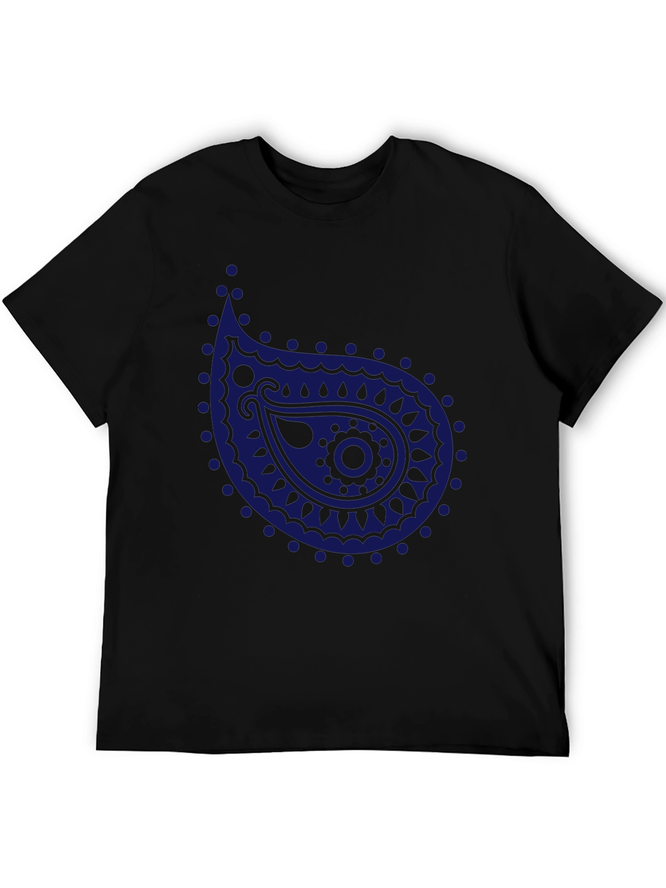 Mens Black T-Shirt with Blue Paisley Design