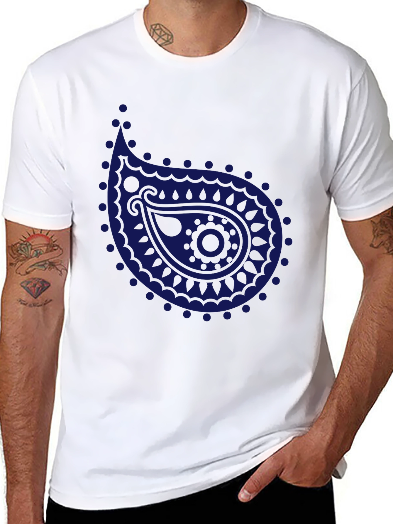 Mens Black T-Shirt with Blue Paisley Design