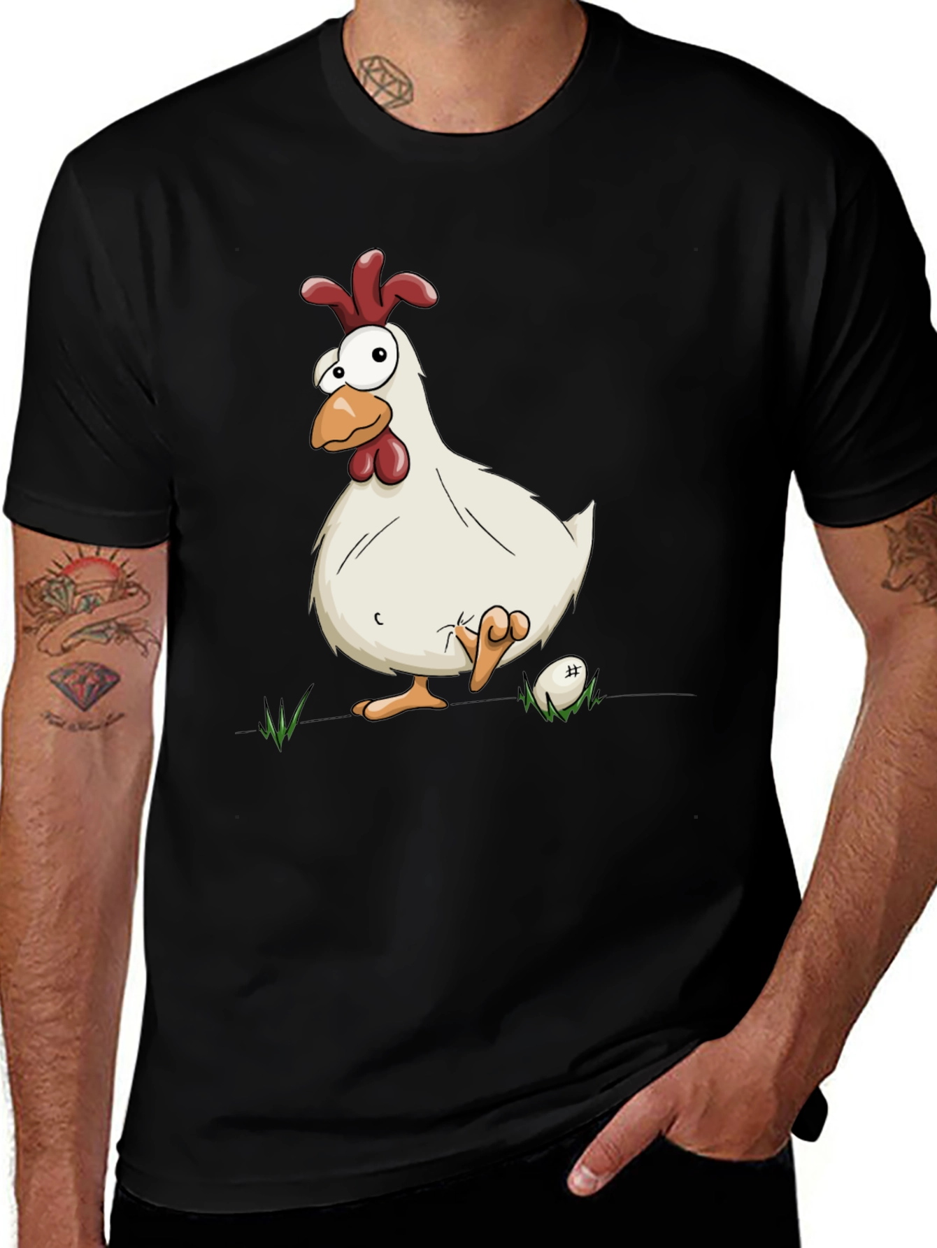 Funny Chicken Graphic Black T-Shirt