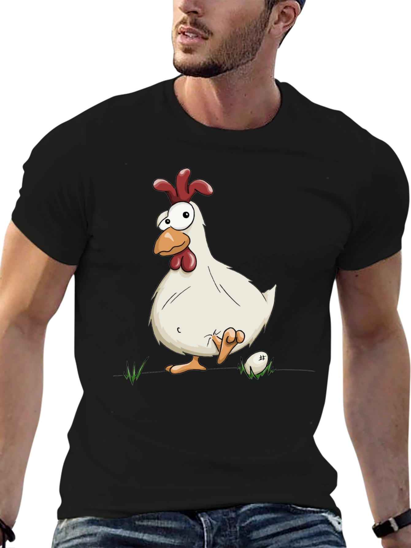 Funny Chicken Graphic Black T-Shirt