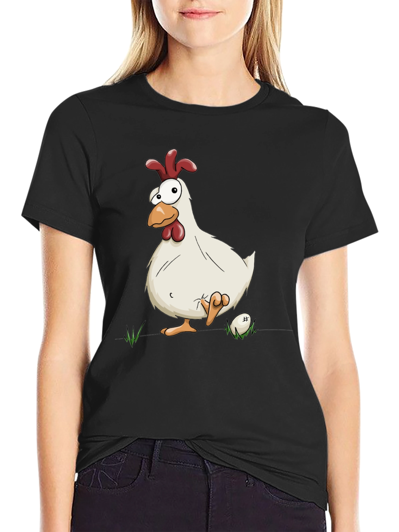 Funny Chicken Graphic Black T-Shirt