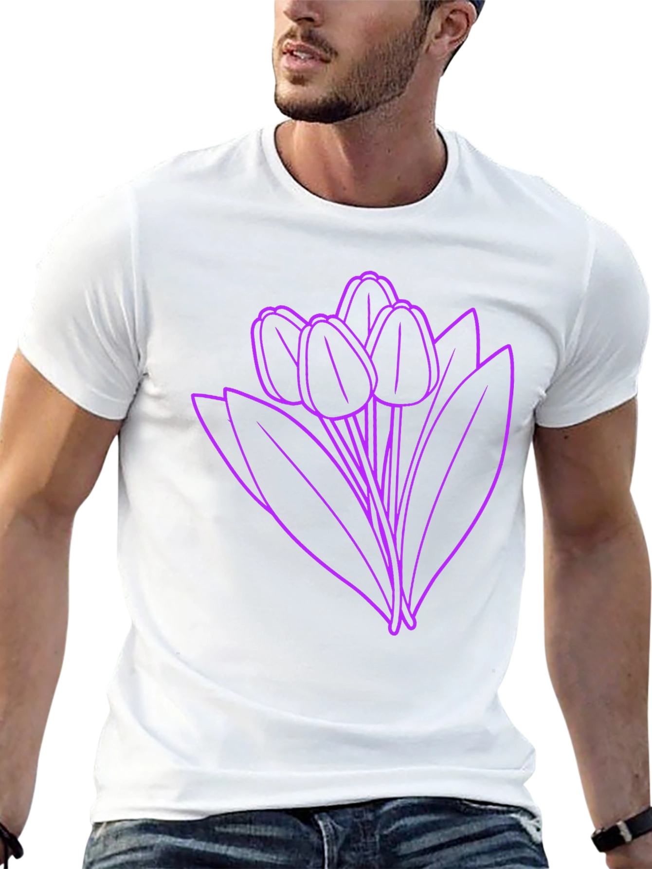 Floral Graphic Tee - Purple Tulips on Black