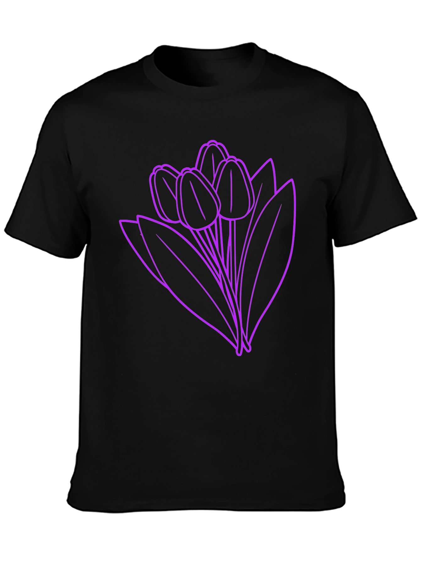 Floral Graphic Tee - Purple Tulips on Black