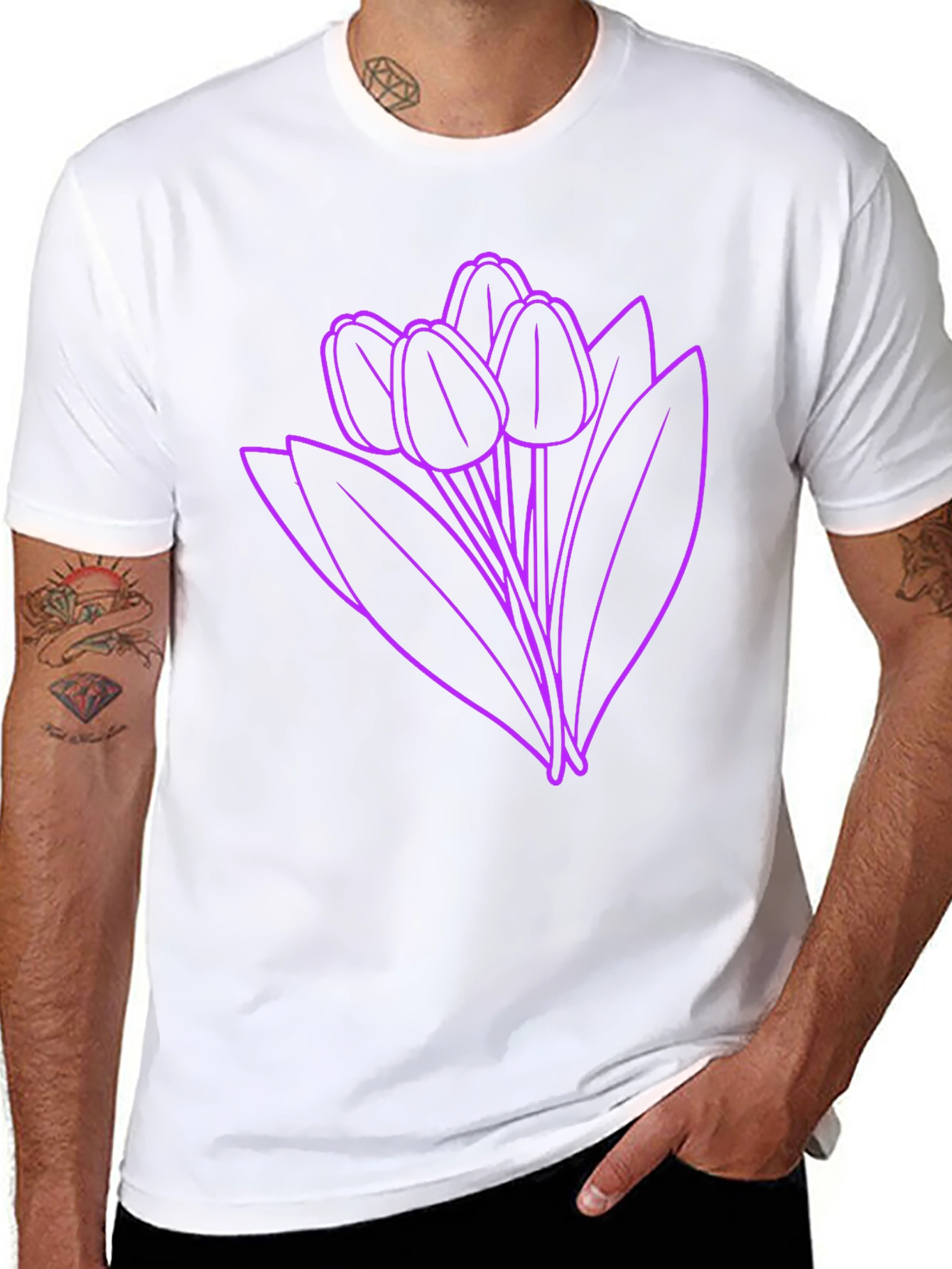 Floral Graphic Tee - Purple Tulips on Black