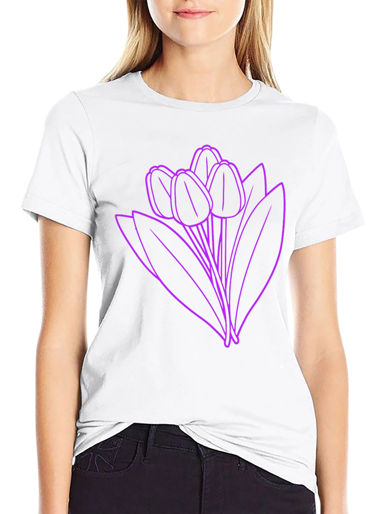 Floral Graphic Tee - Purple Tulips on Black