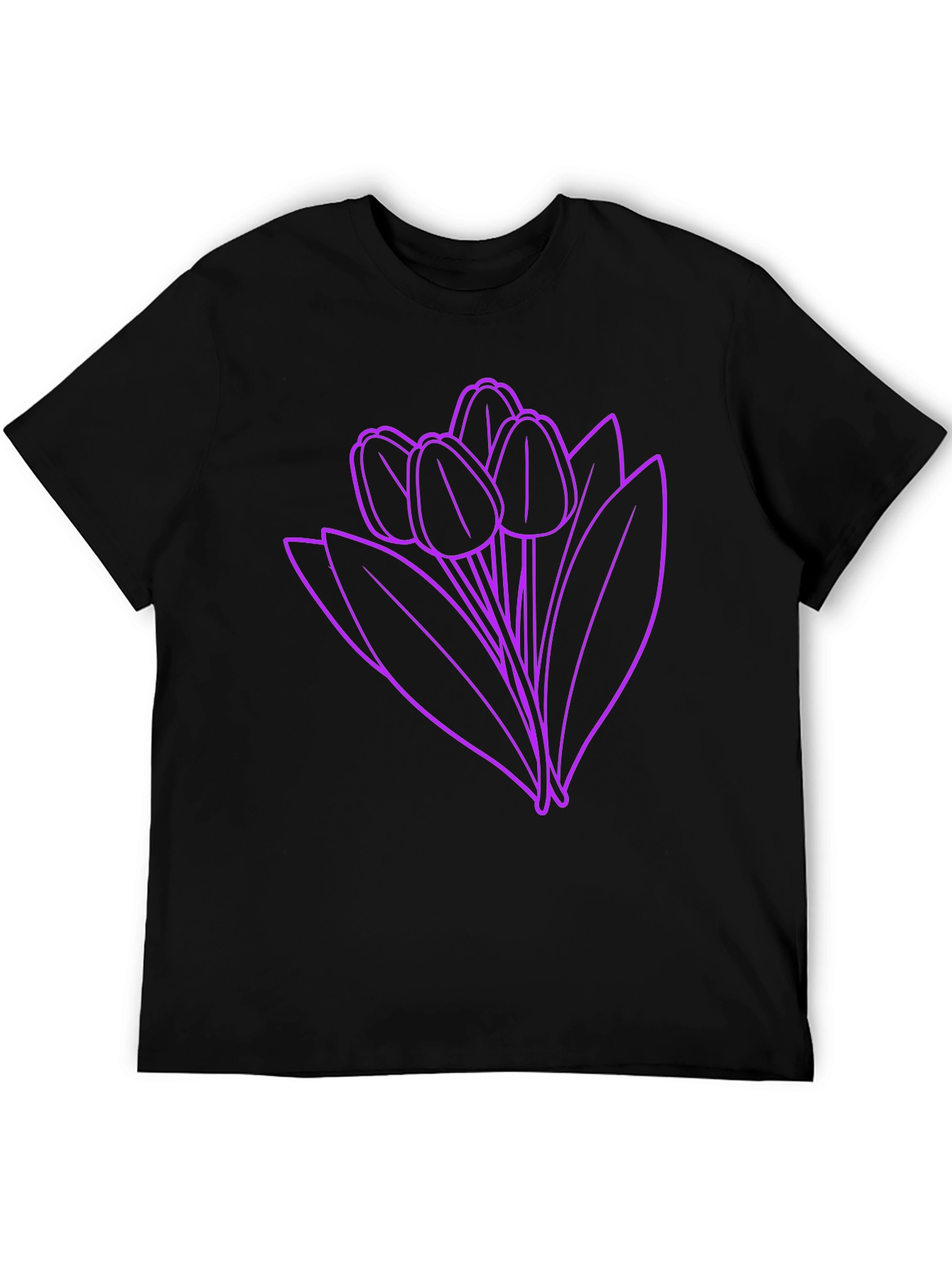 Floral Graphic Tee - Purple Tulips on Black