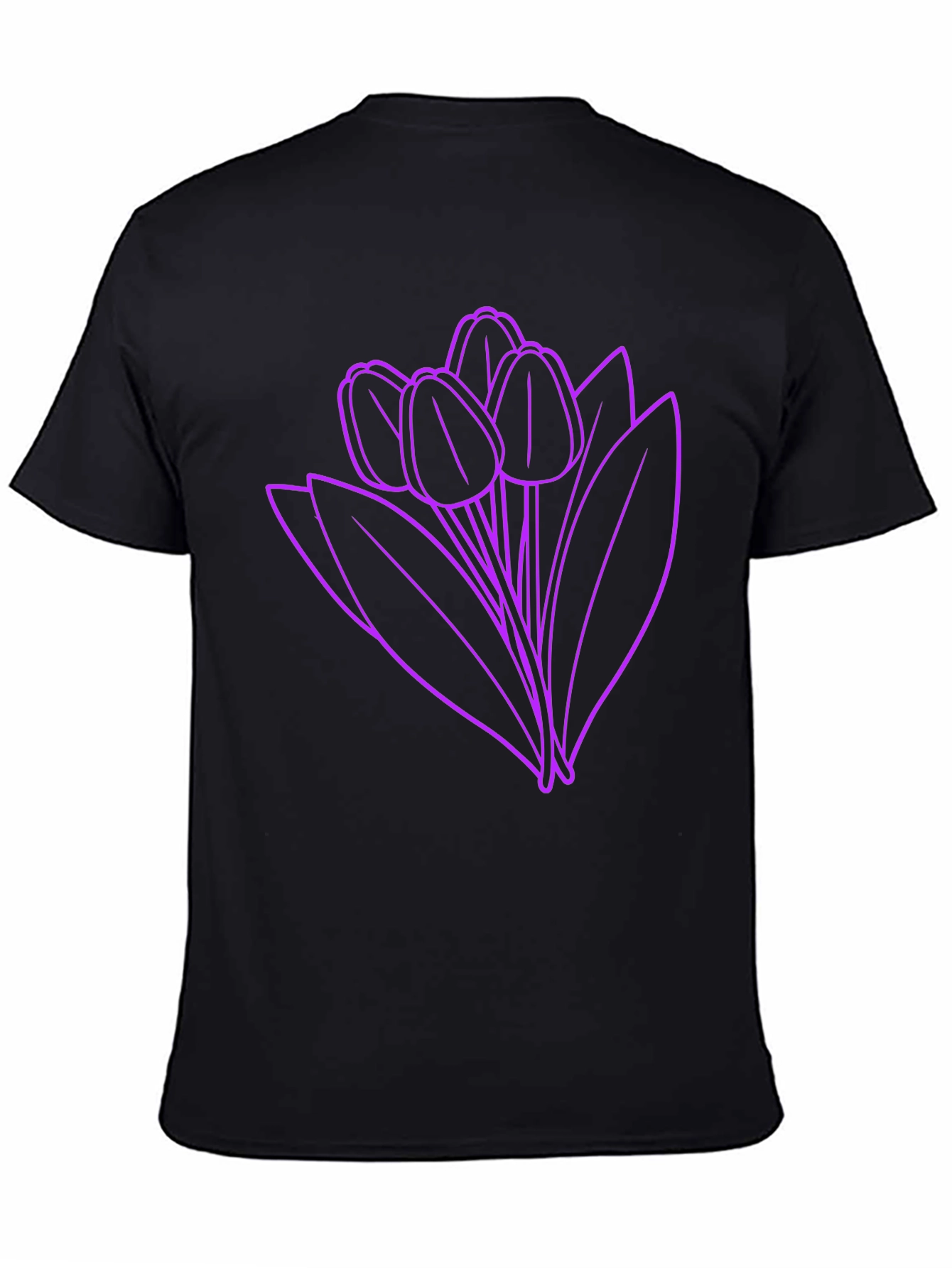 Floral Graphic Tee - Purple Tulips on Black