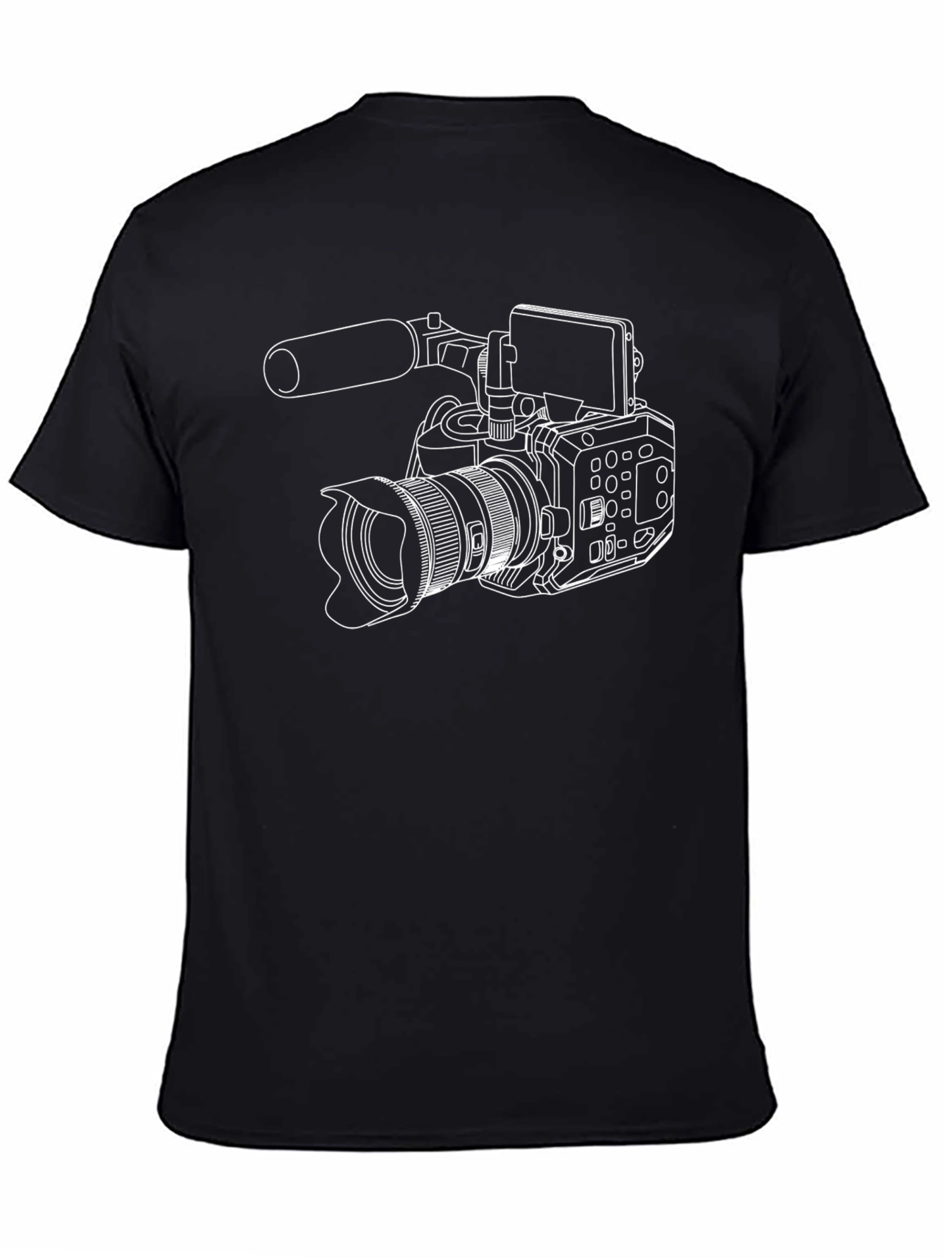 Camera Outline T-Shirt - Black Crew Neck Graphic Tee