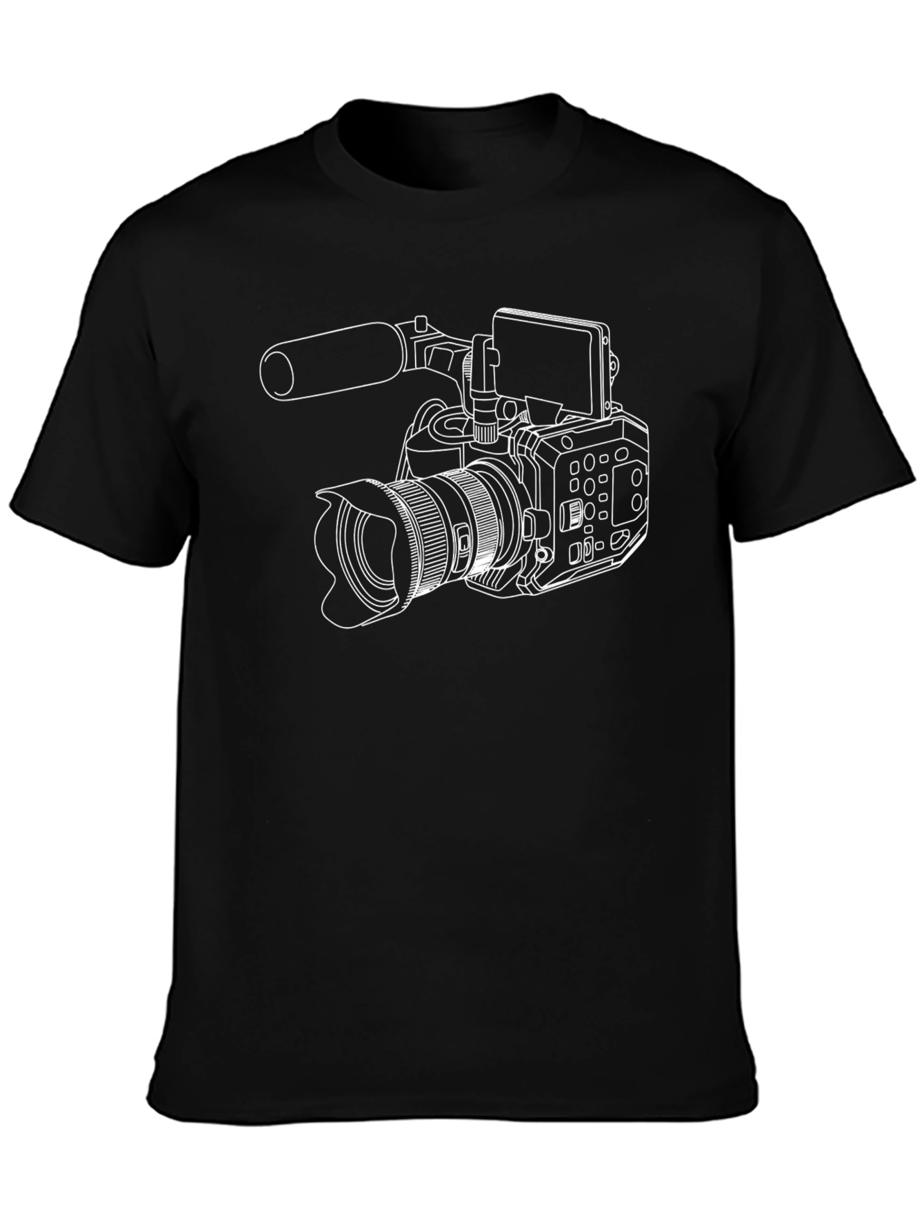 Camera Outline T-Shirt - Black Crew Neck Graphic Tee
