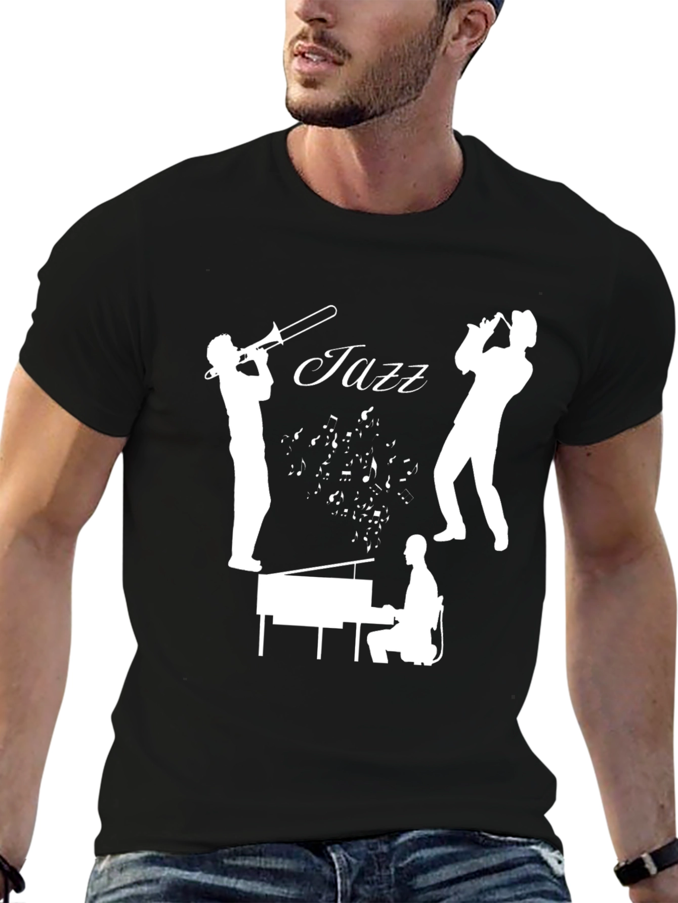 Jazz Music T-Shirt - Trombone Trumpet Piano Design