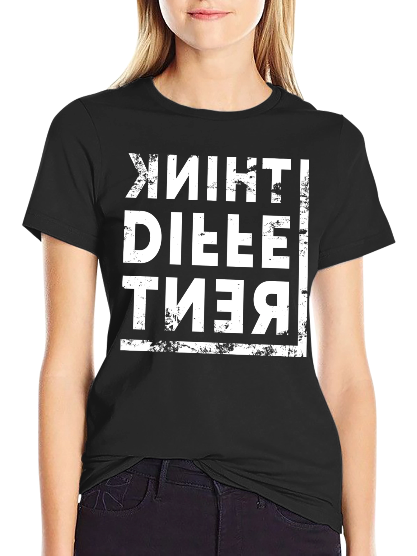 Think Different Mens Black Graphic Tee