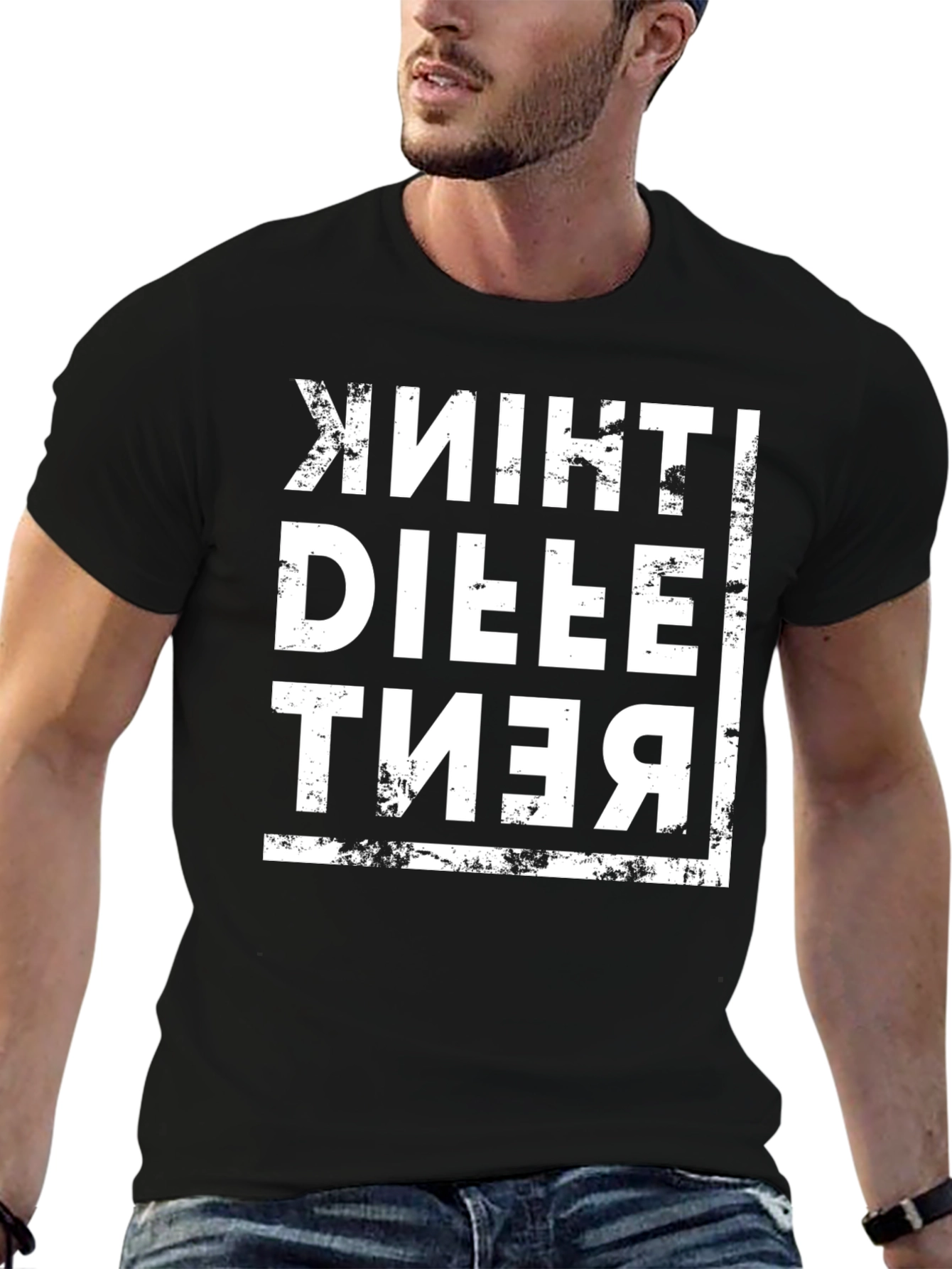 Think Different Mens Black Graphic Tee
