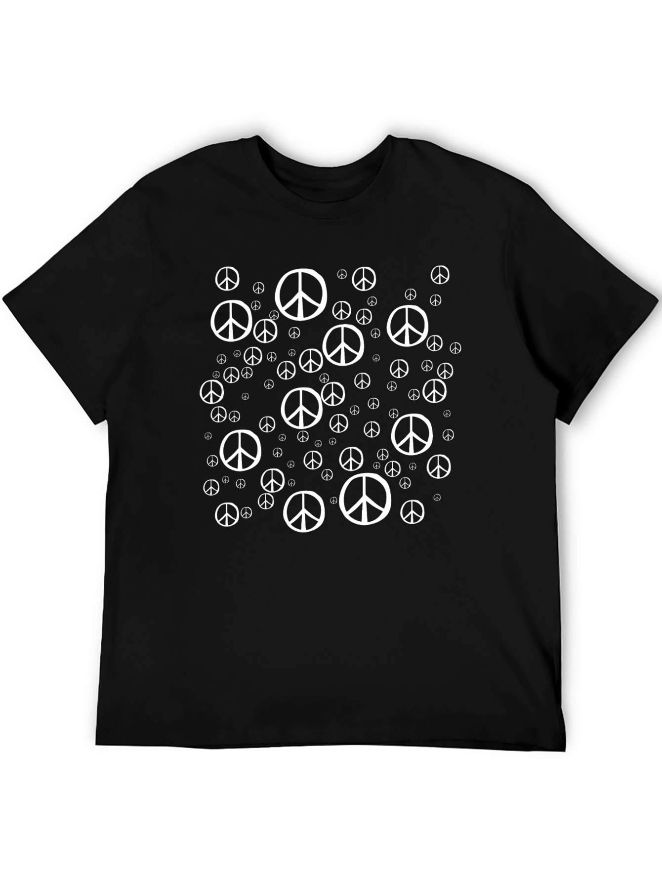 Peace Sign Patterned Black T-Shirt