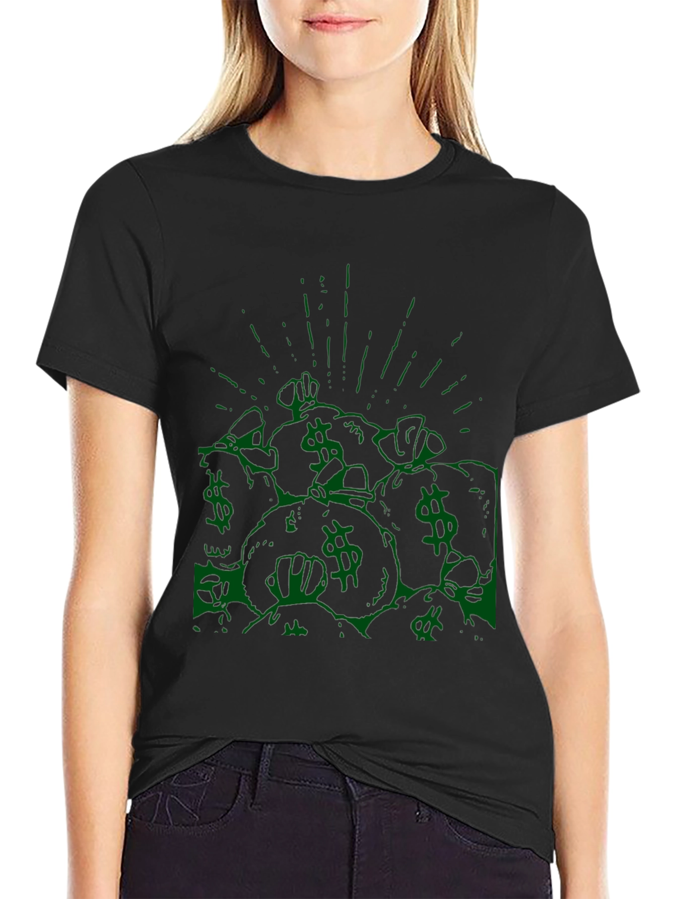 Money Bag Graphic Tee - Black Cotton T-Shirt
