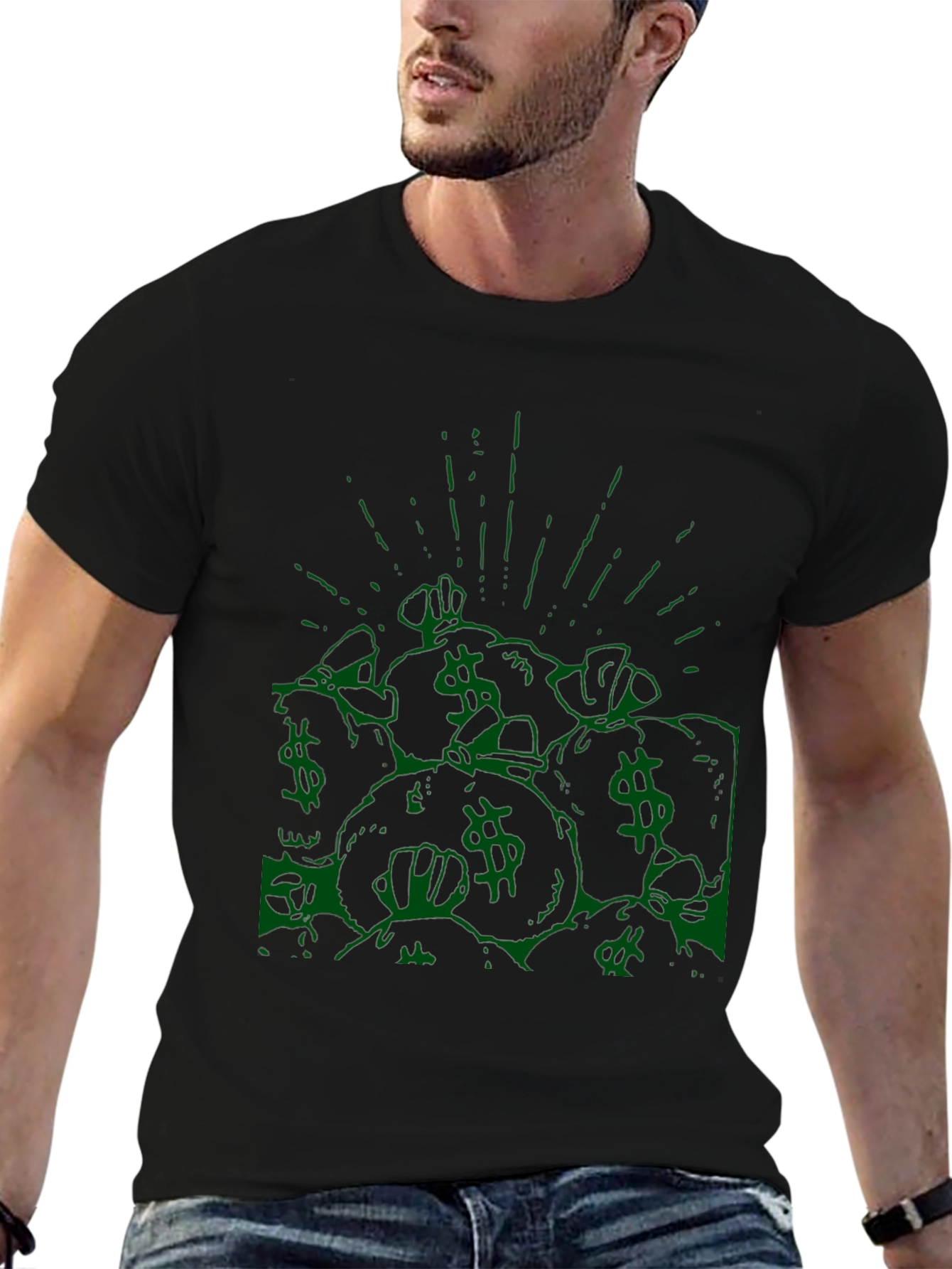 Money Bag Graphic Tee - Black Cotton T-Shirt