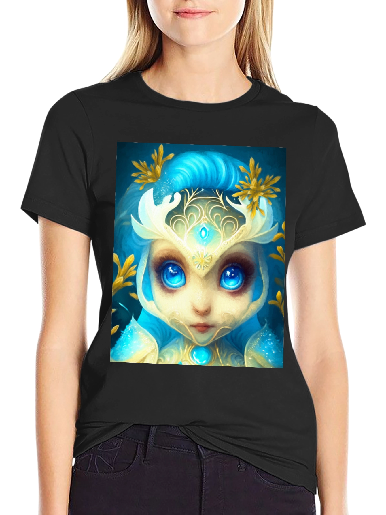 Mystical Creature Graphic Tee - Black Cotton Blend