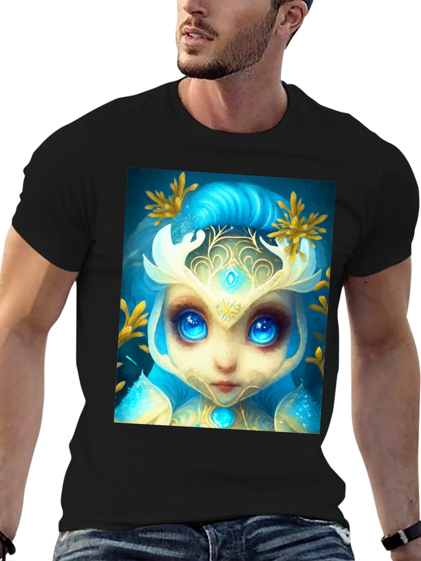 Mystical Creature Graphic Tee - Black Cotton Blend