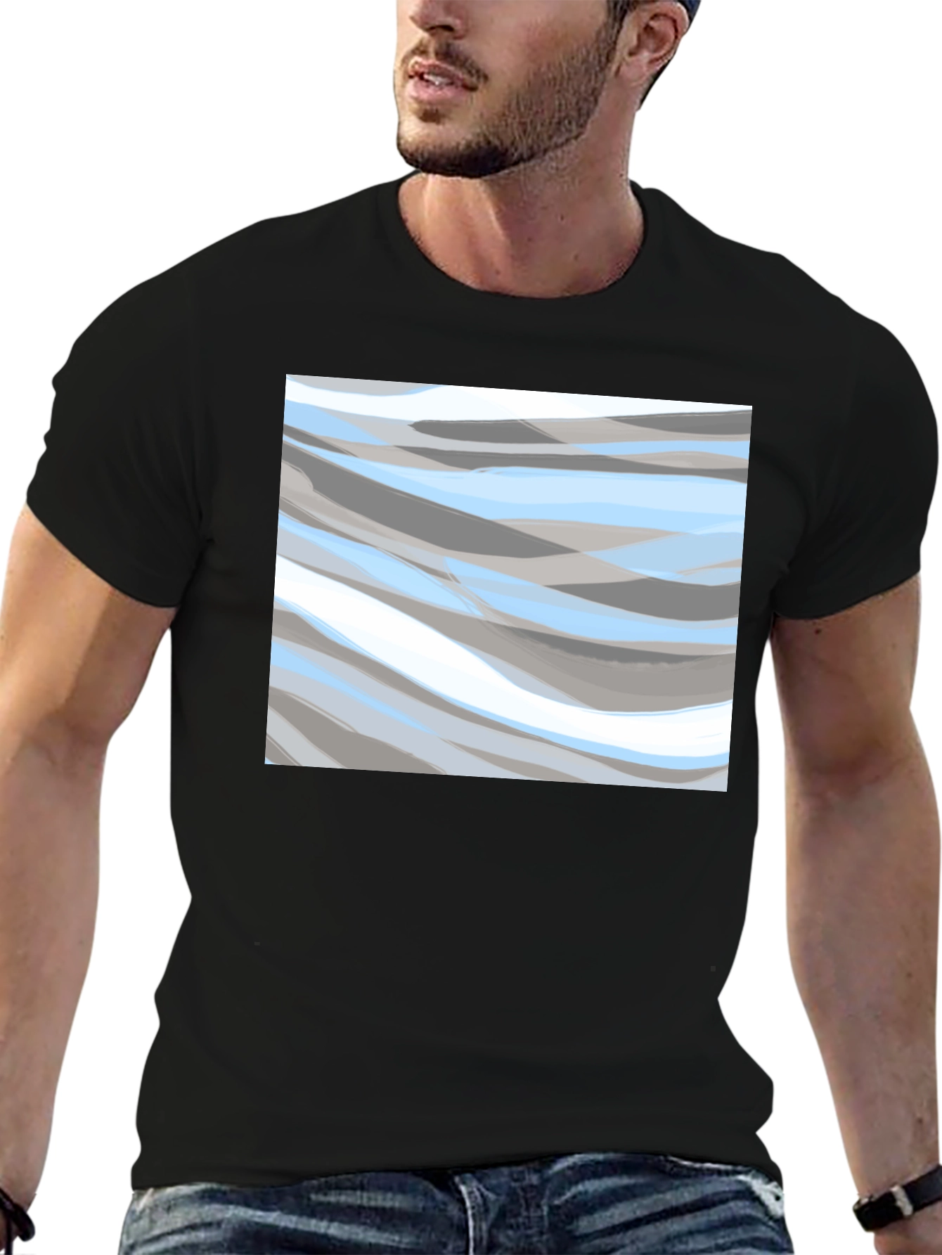 Abstract Wave Pattern Black T-Shirt