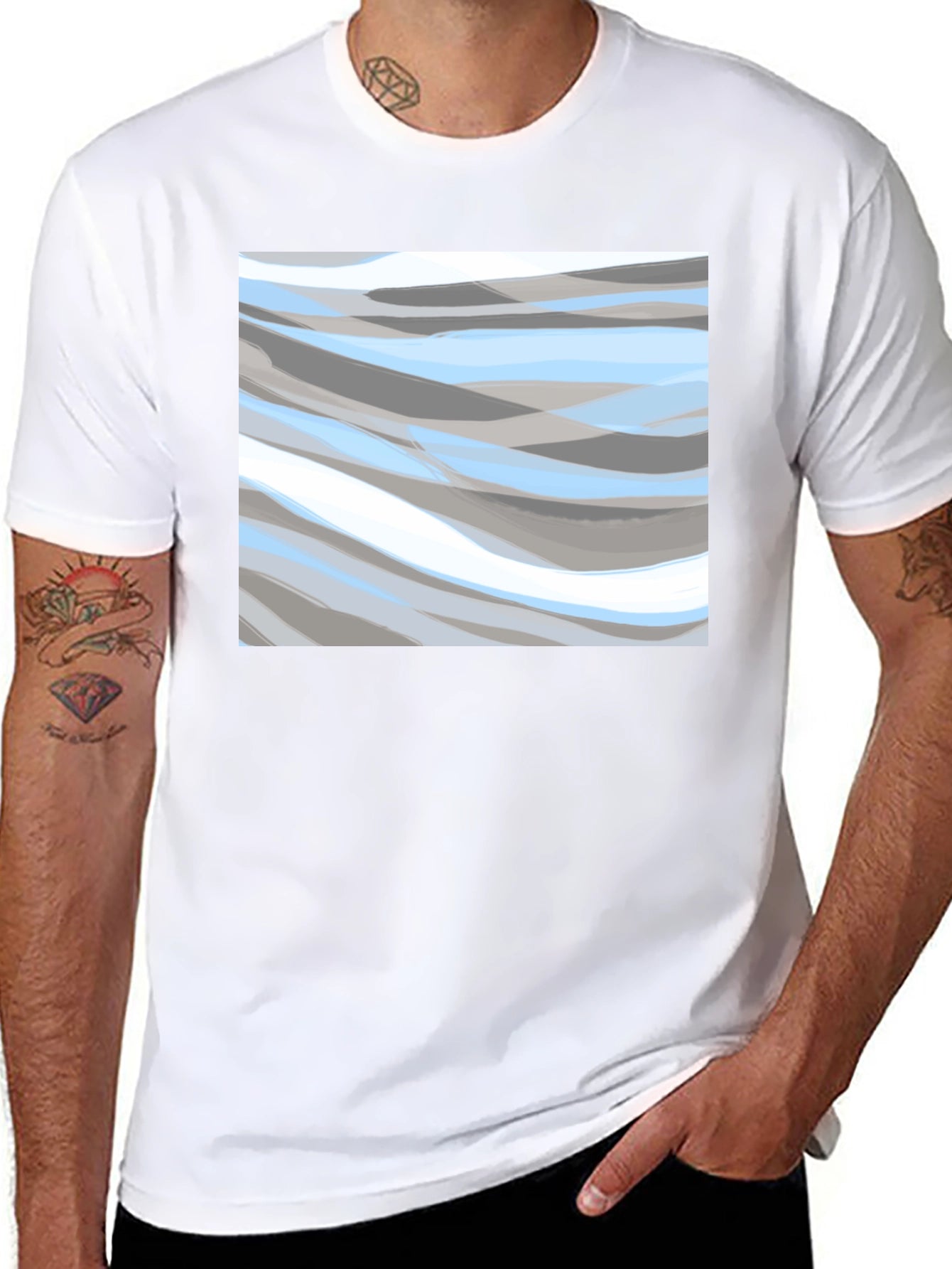 Abstract Wave Pattern Black T-Shirt