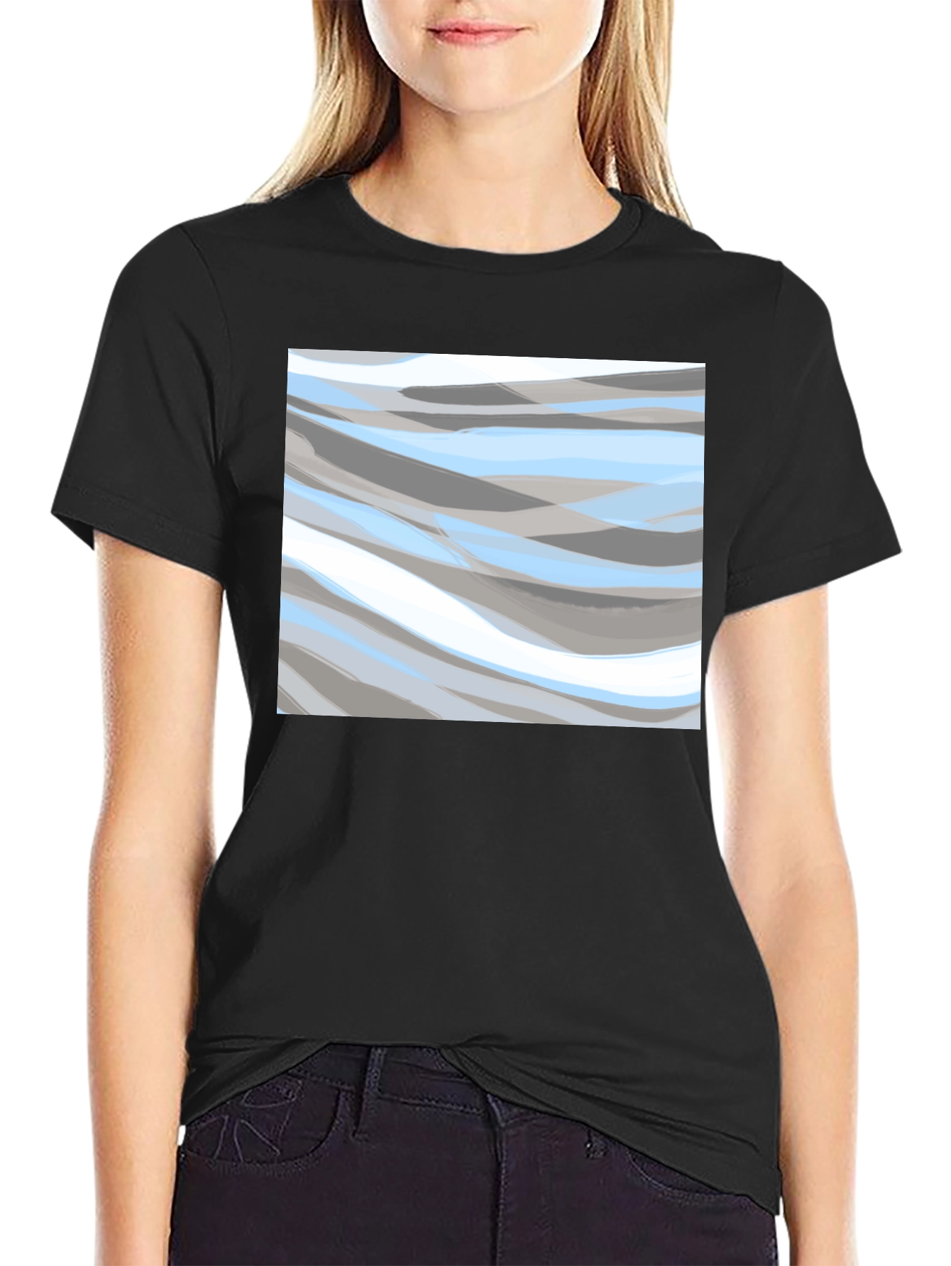 Abstract Wave Pattern Black T-Shirt