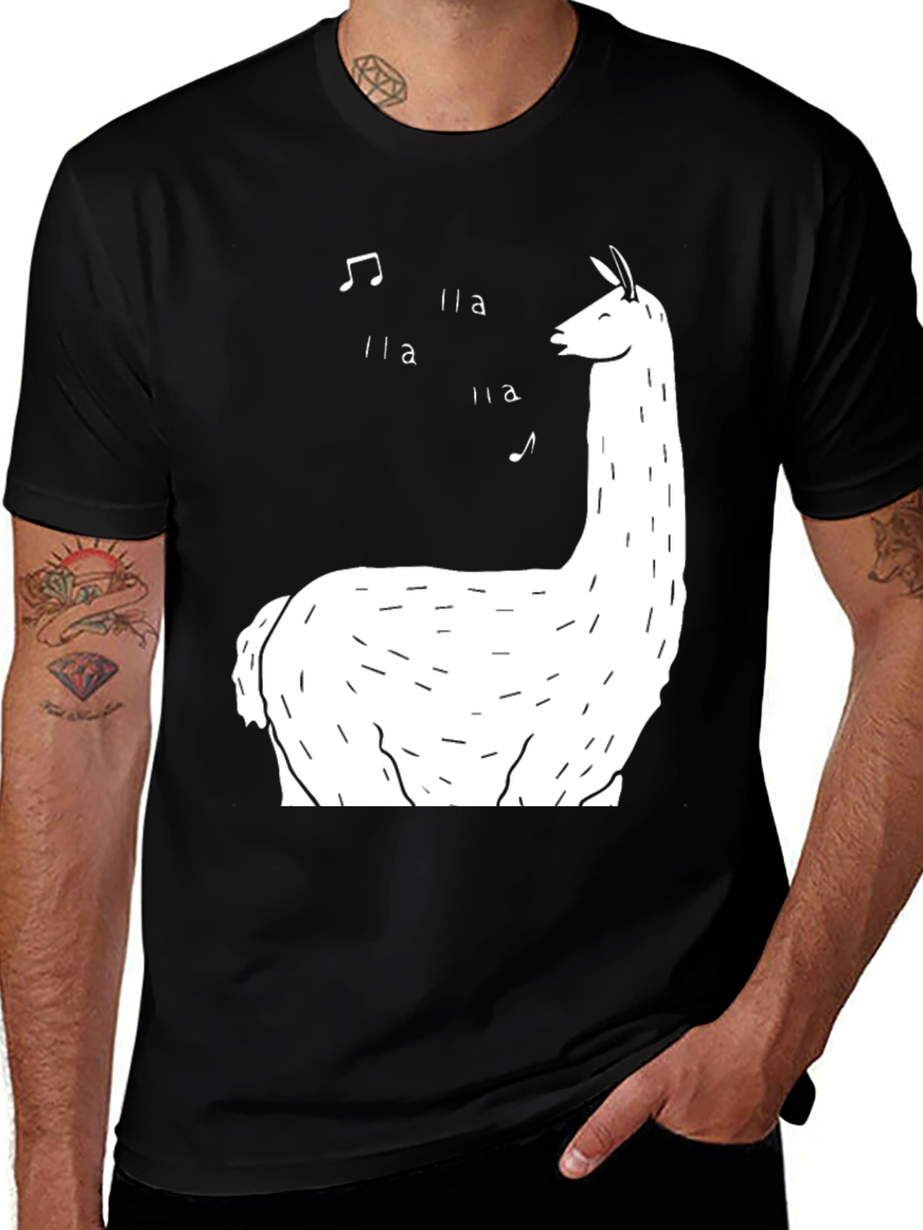 Singing Llama Graphic Tee - Black Cotton T-Shirt