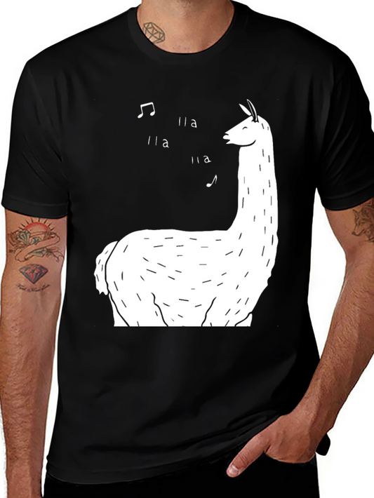 Singing Llama Graphic Tee - Black Cotton T-Shirt