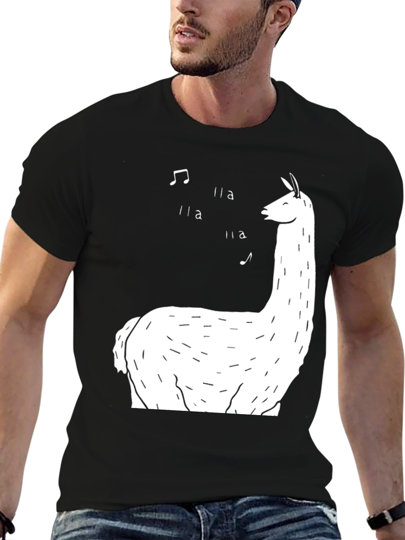 Singing Llama Graphic Tee - Black Cotton T-Shirt