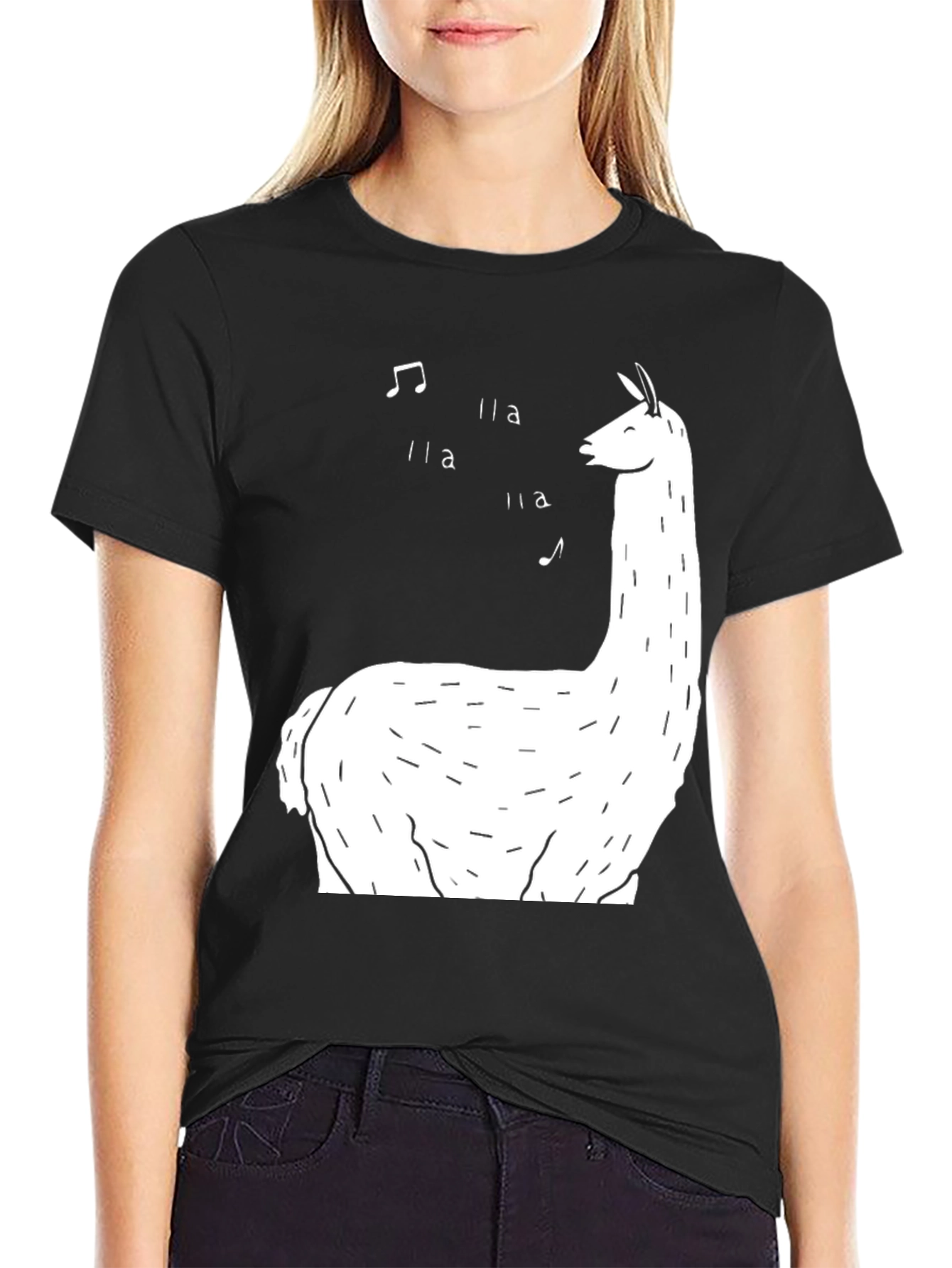 Singing Llama Graphic Tee - Black Cotton T-Shirt