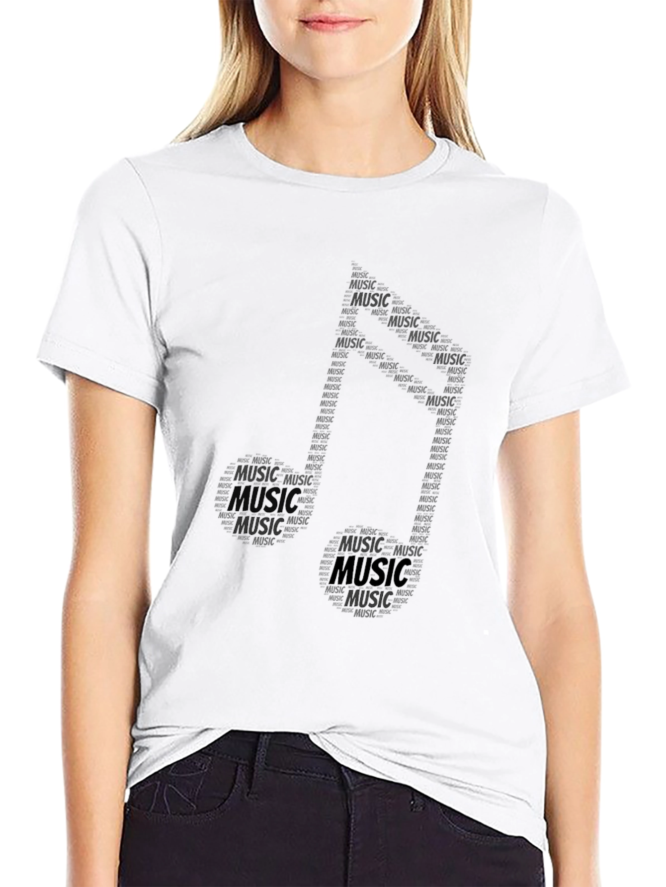 Music Note Word Art Graphic Tee - Black