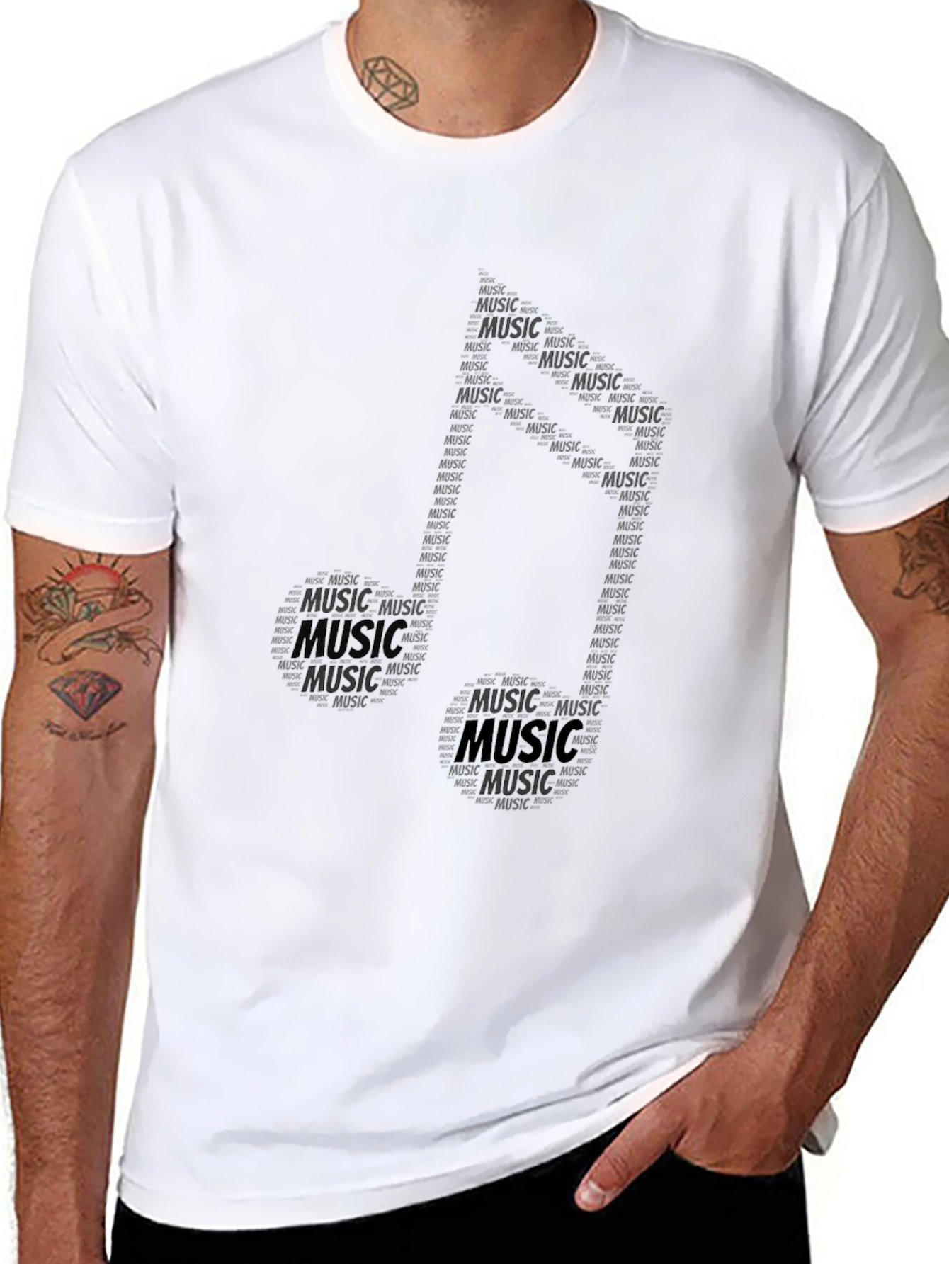 Music Note Word Art Graphic Tee - Black