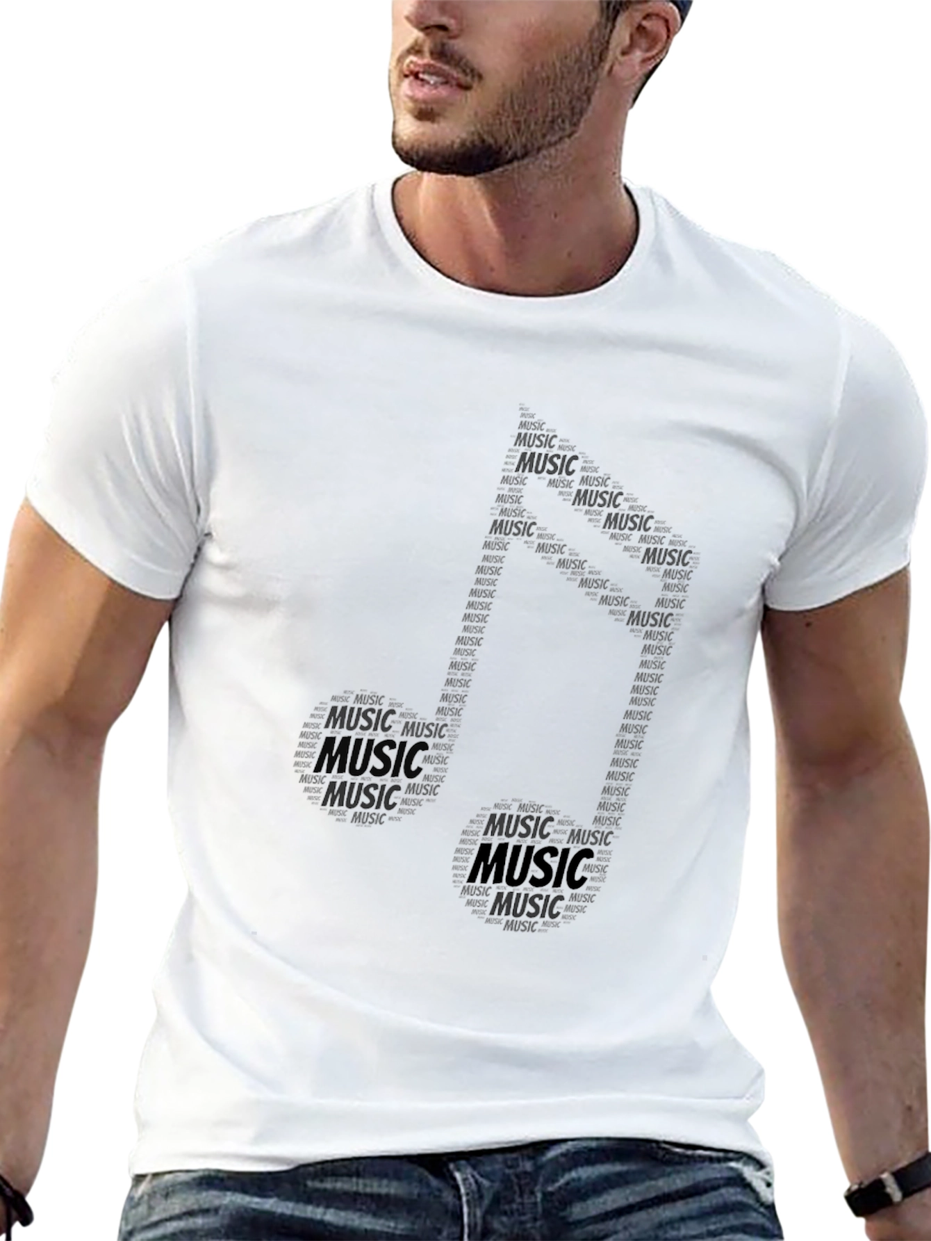 Music Note Word Art Graphic Tee - Black